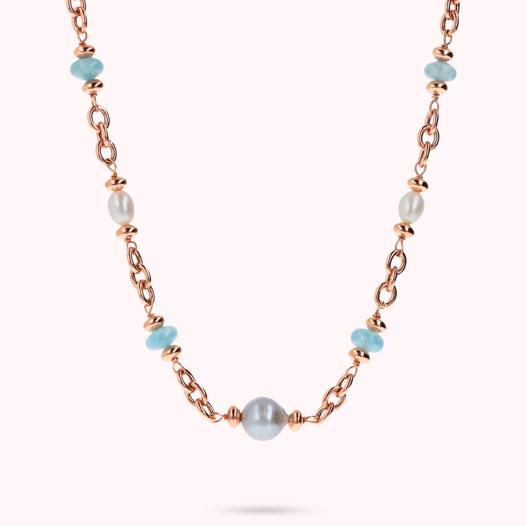 Collana Girocollo con Rondelle in Pietra Naturale e Perle d'Acqua Dolce Ø 6/11 mm