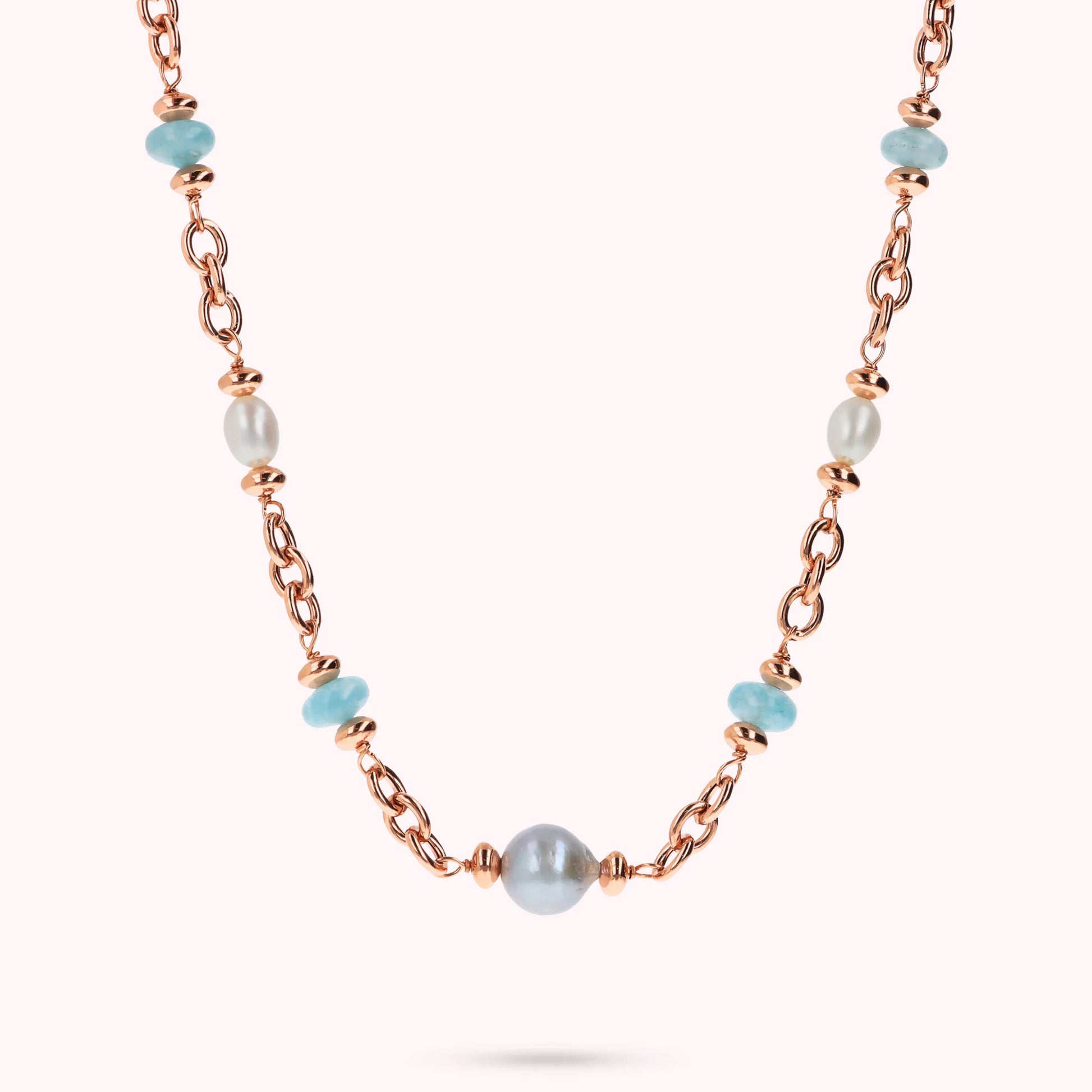 Collana Girocollo con Rondelle in Pietra Naturale e Perle d'Acqua Dolce Ø 6/11 mm