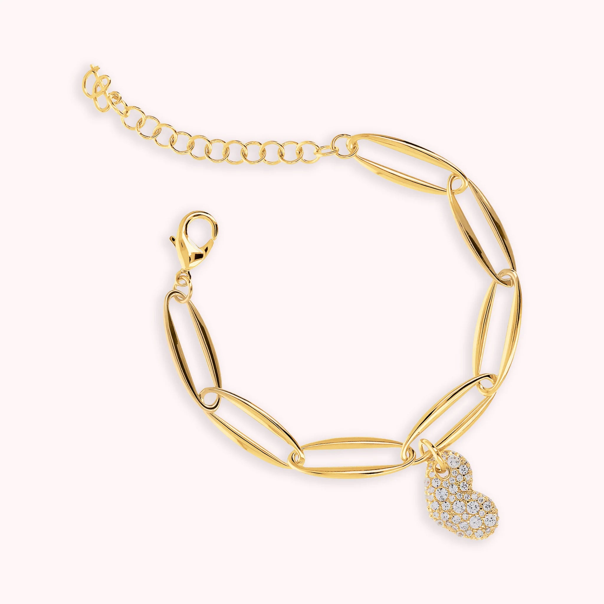 Bracciale Golden Maglie Marquise e Cuore in Pavé di Cubic Zirconia