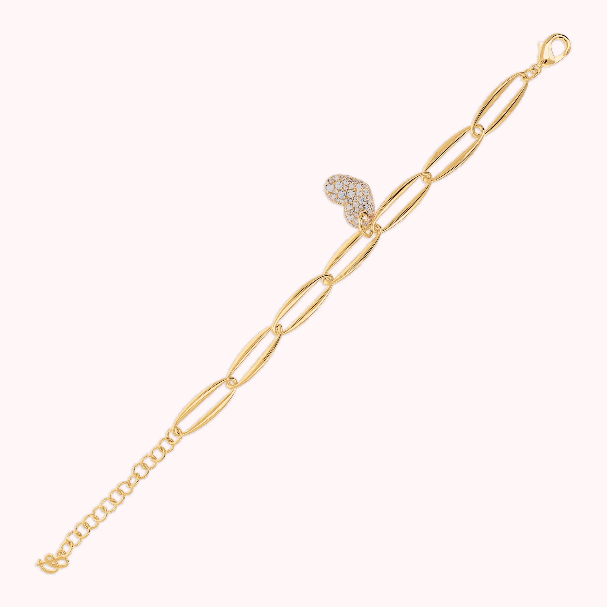 Golden Mesh Marquise Bracelet and Cubic Zirconia Pavé Heart