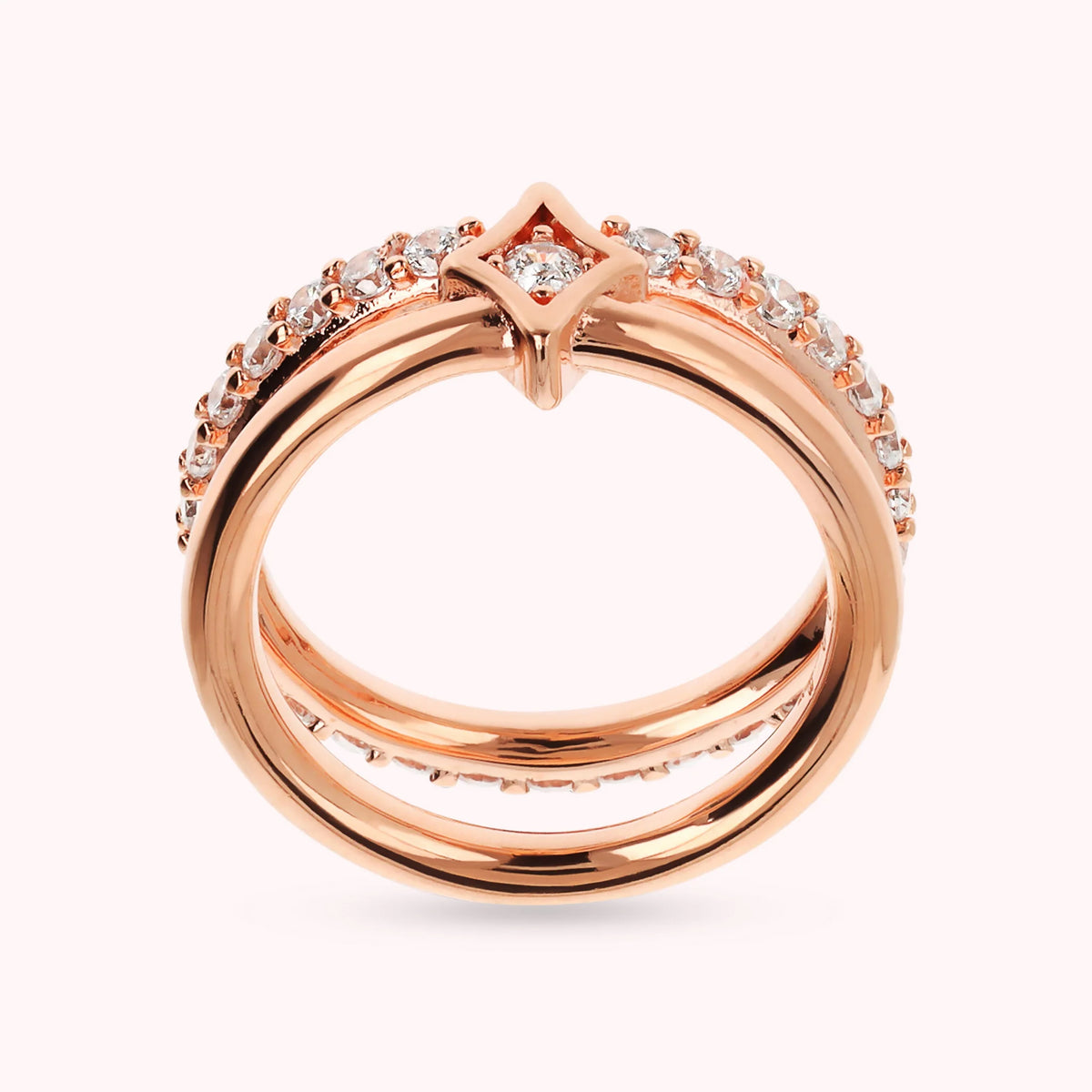Double Étoile Wedding Band and Veretta Ring in Cubic Zirconia