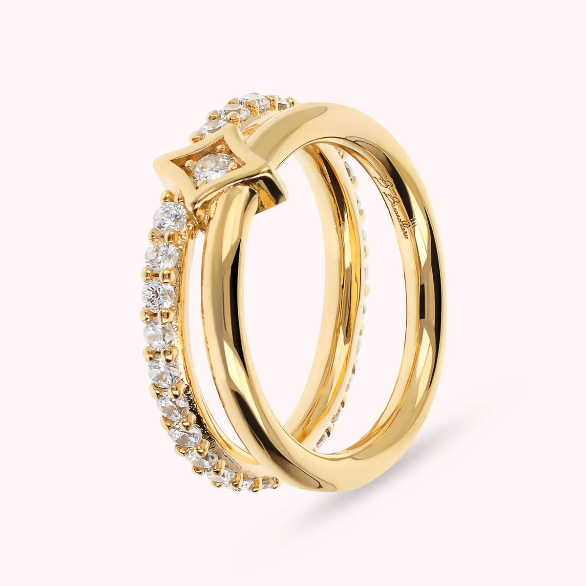 Bague double Étoile d'or Bandeau en zircon cubique et Veretta