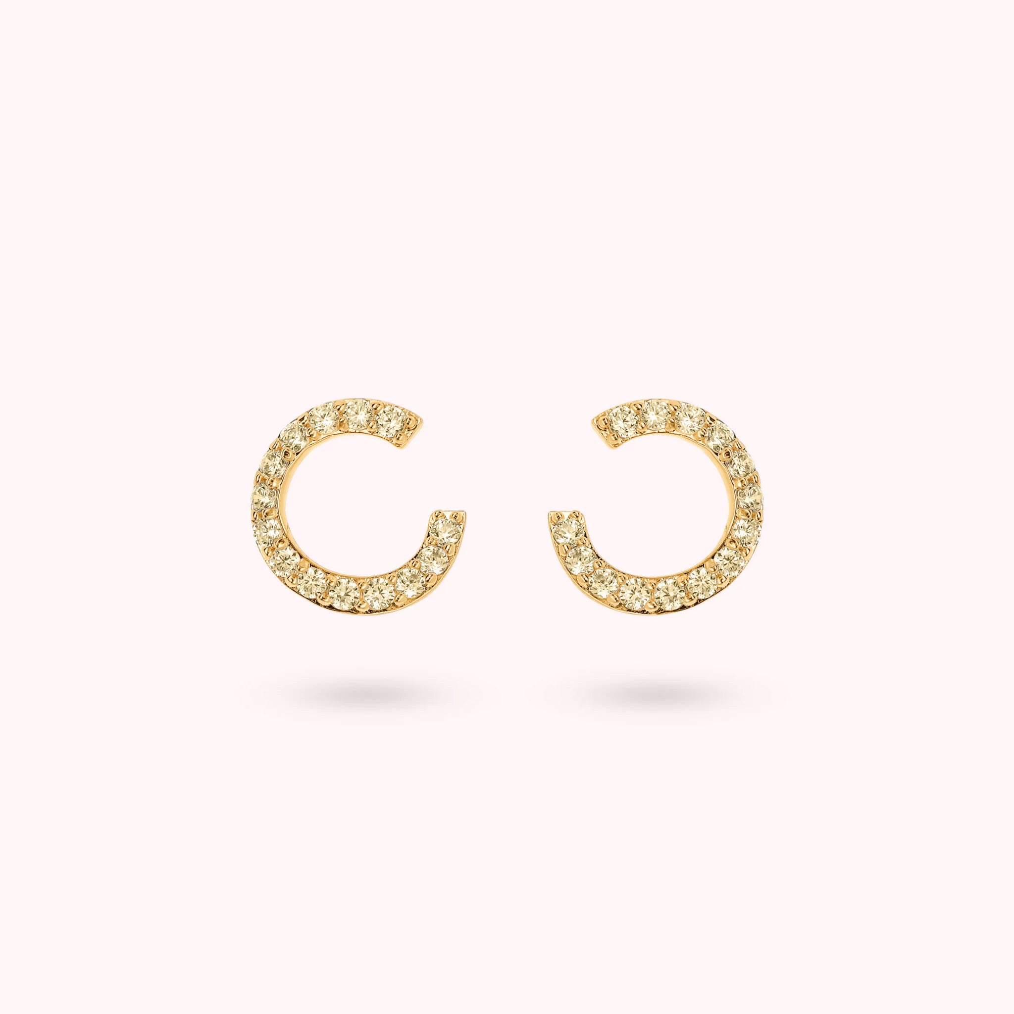Golden Half Hoop Stud Earrings with Cubic Zirconia