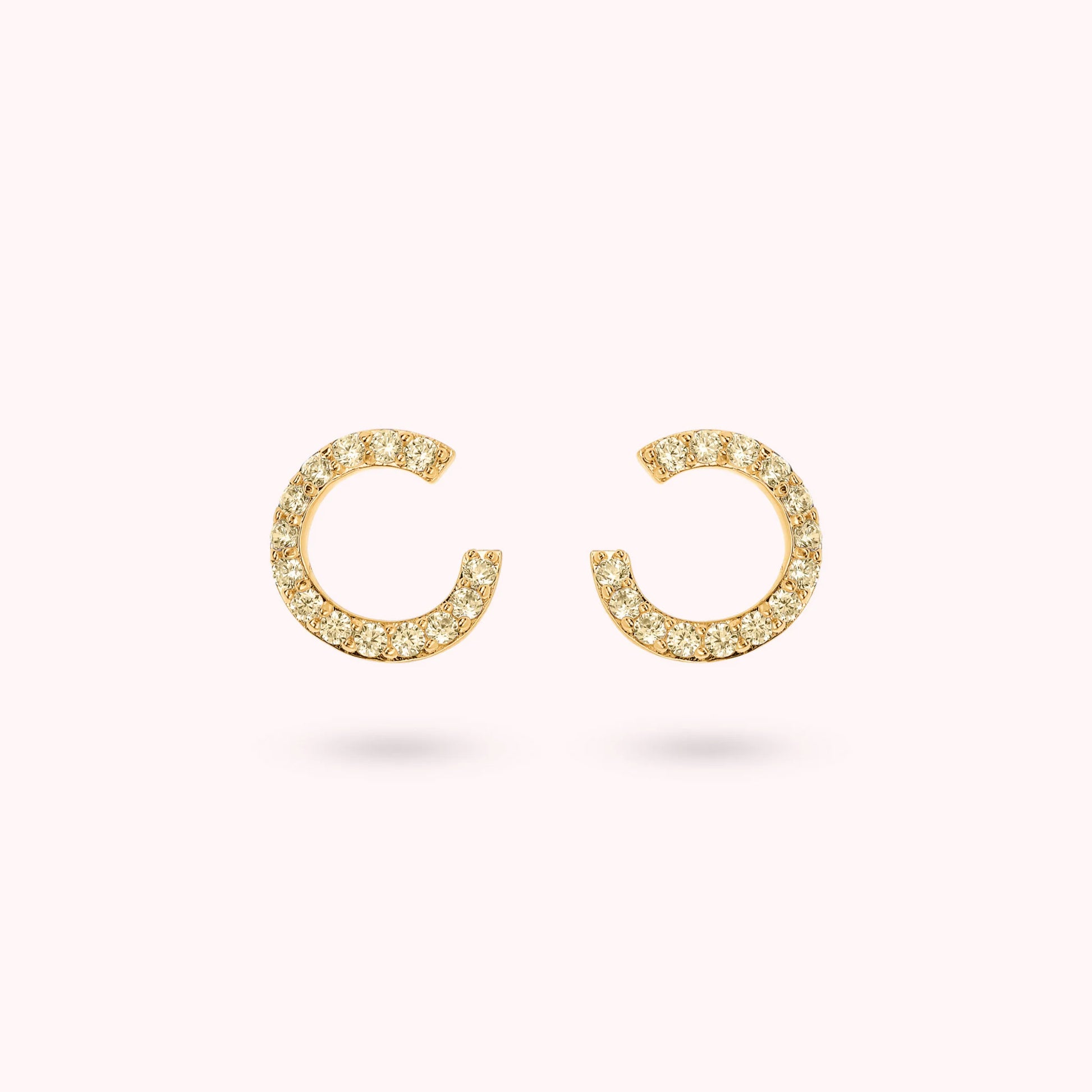 Golden Half Hoop Stud Earrings with Cubic Zirconia