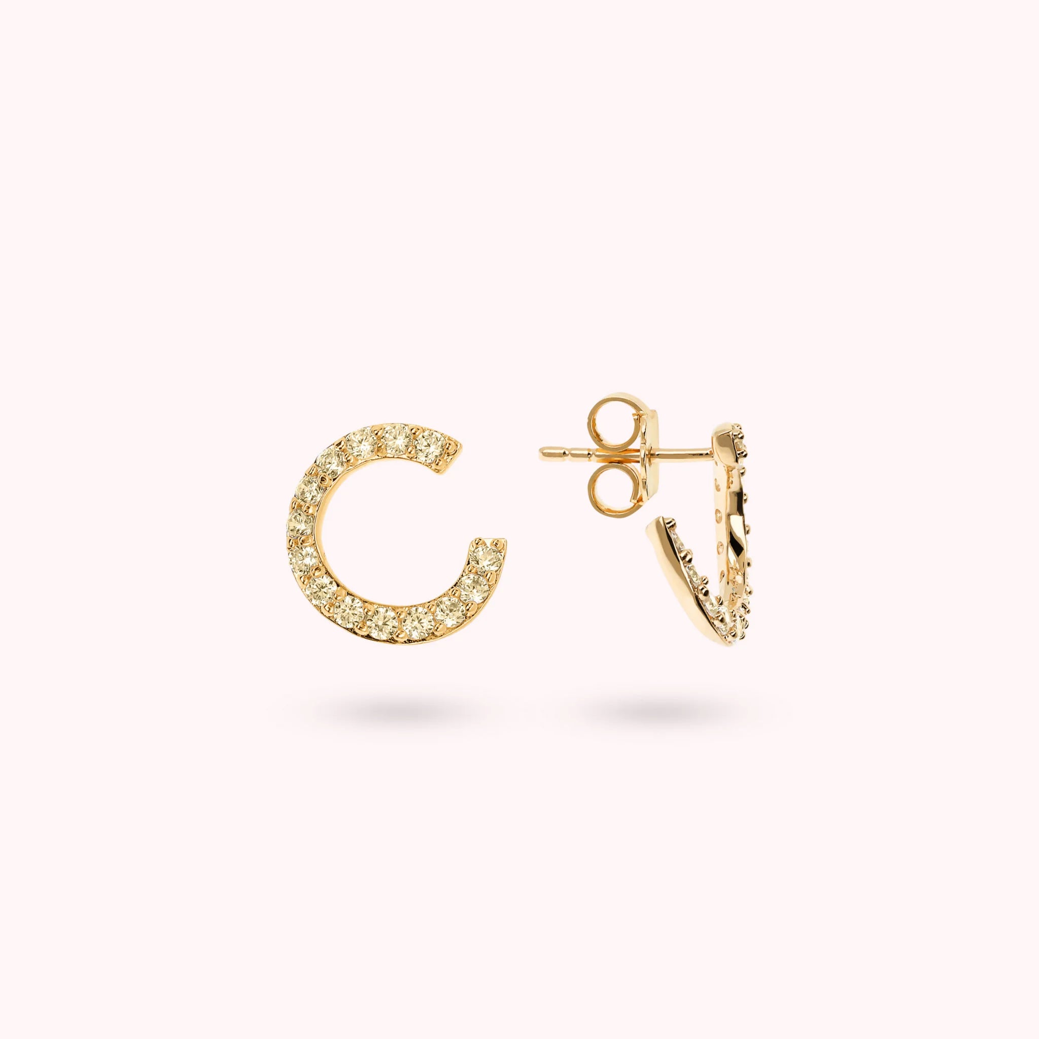 Golden Half Hoop Stud Earrings with Cubic Zirconia