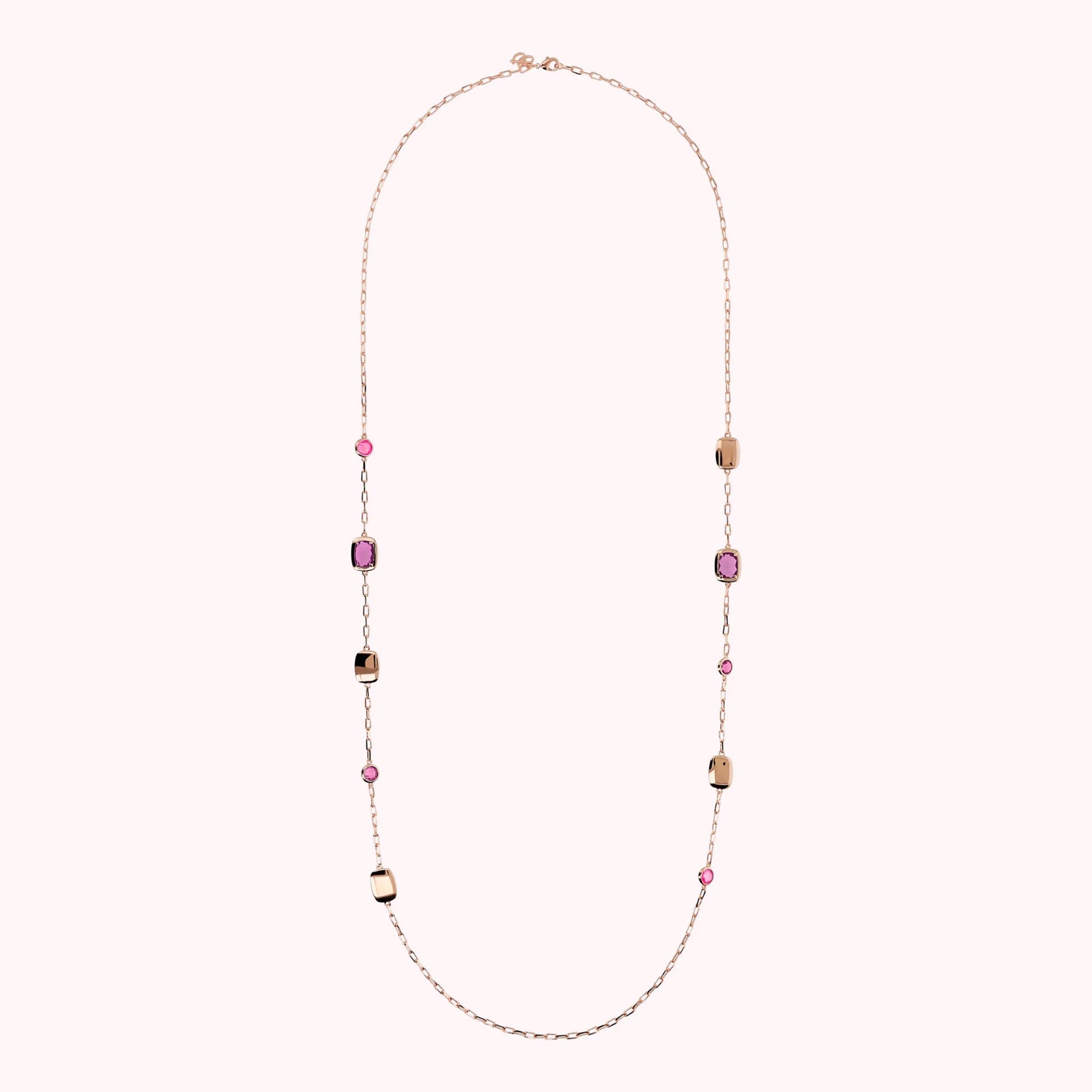 Long Necklace with Round and Baguette Gem Nuggets and Prism