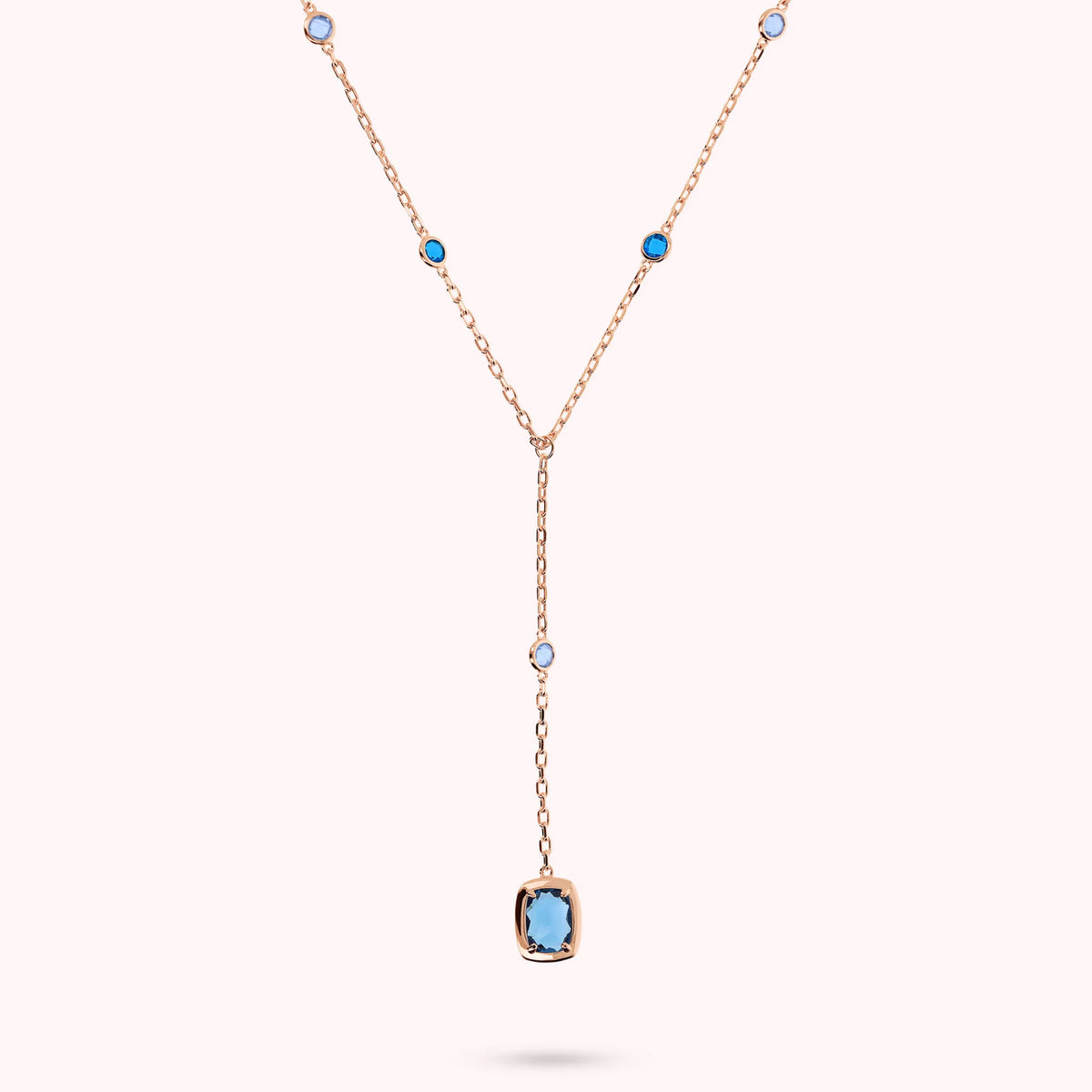 Tie Necklace with Round and Baguette Gem Prism