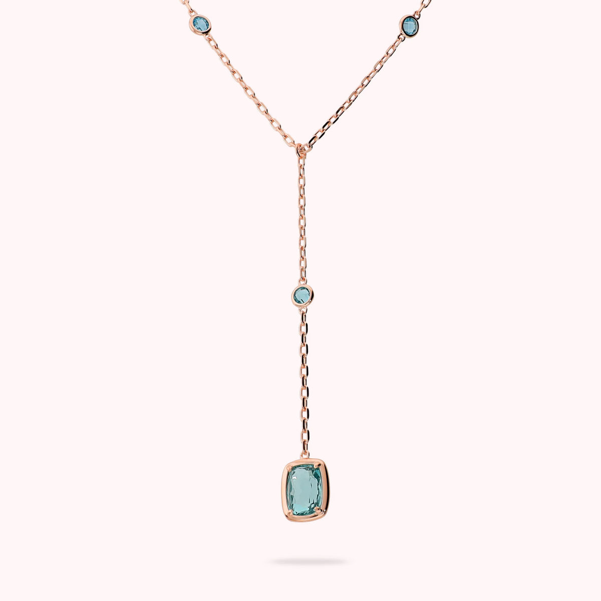 Tie Necklace with Round and Baguette Gem Prism