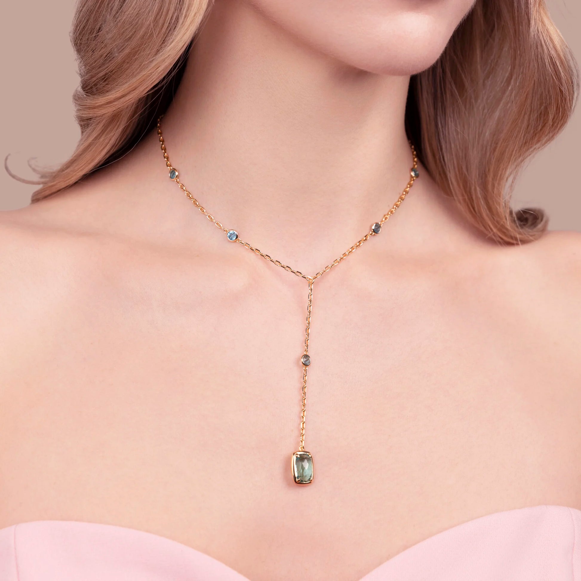 Collana a Cravatta con Prisma Gem Tonde e a Baguette