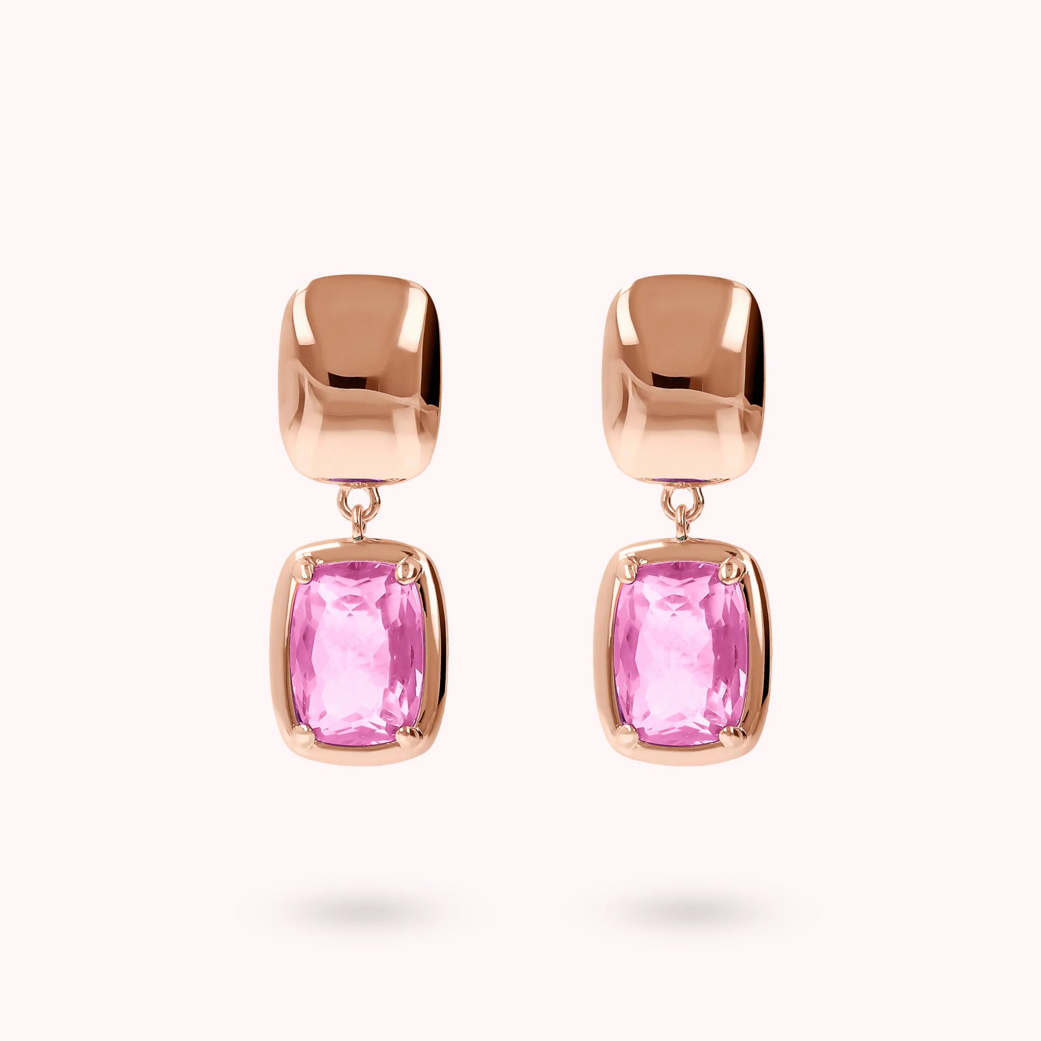 Pendant Earrings with Shiny Nuggets and Baguette Gem Prism