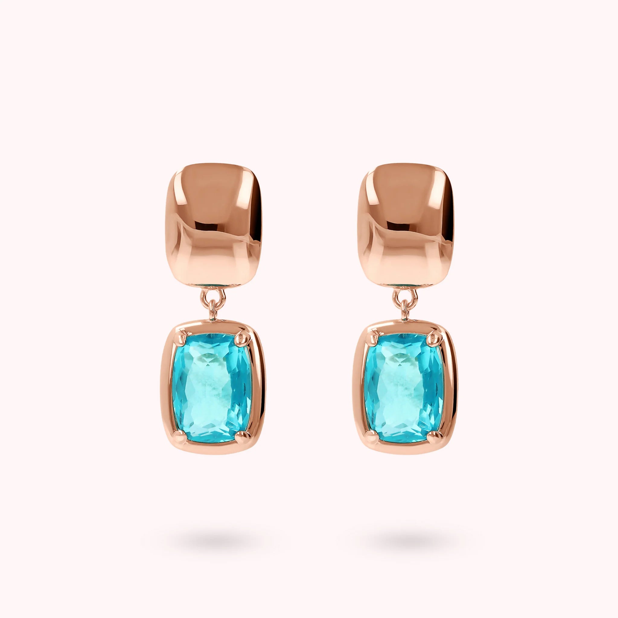 Pendant Earrings with Shiny Nuggets and Baguette Gem Prism