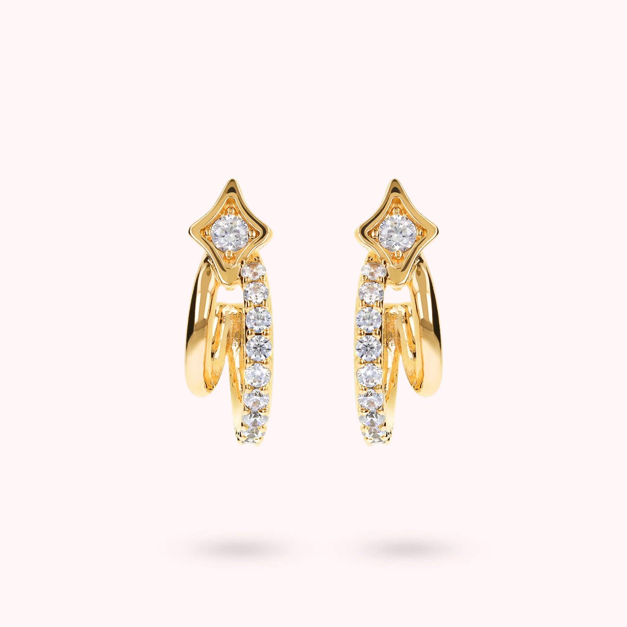Étoile Golden Double Earrings with Cubic Zirconia