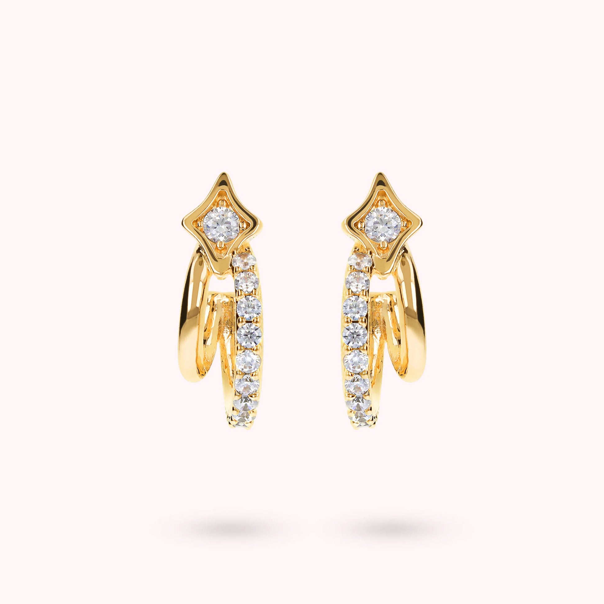Étoile Boucles d'oreilles doubles en or avec zircon cubique