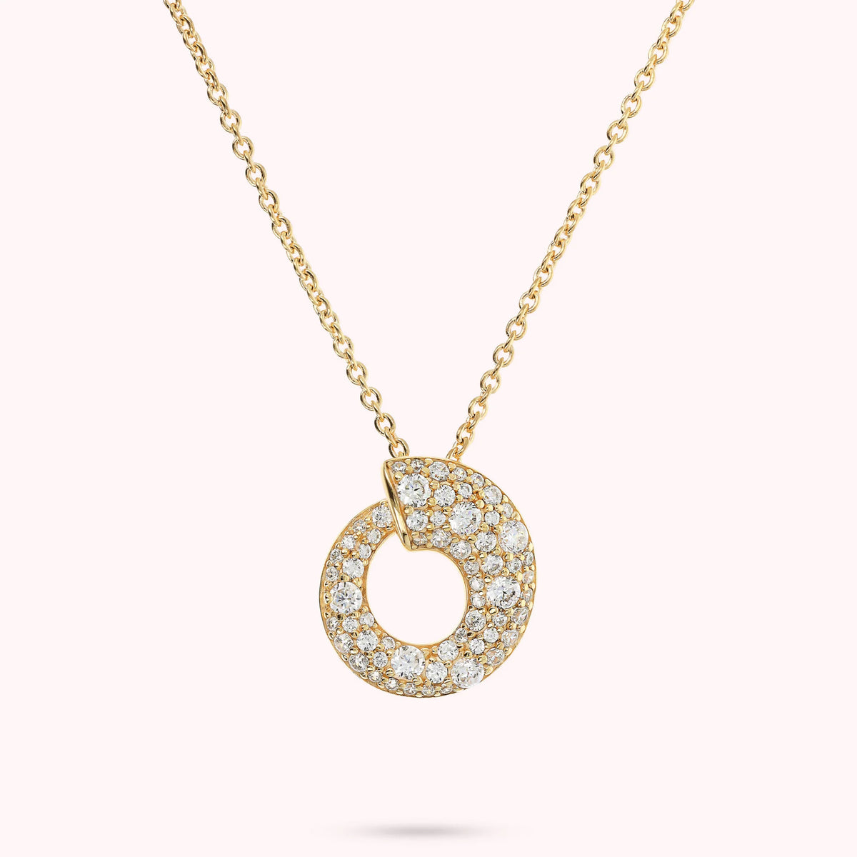 Collier en or avec pendentif cercle gradué en pavé mixte
