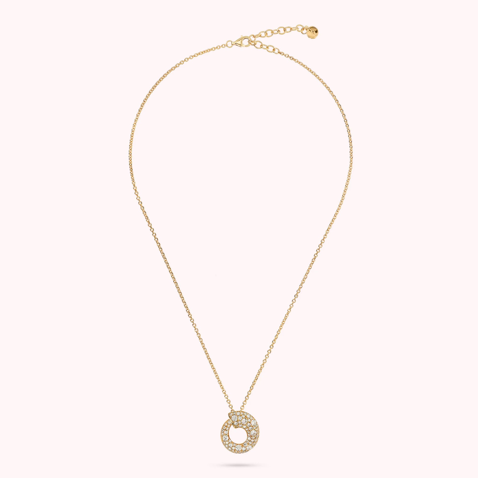 Collana Golden con Pendente a Cerchio Graduato in Pavé Misto