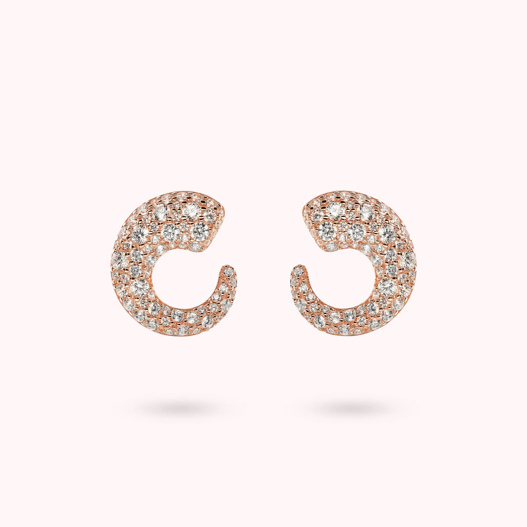 Graduated Semi-Circle Lobe Earrings in Mixed Pavé