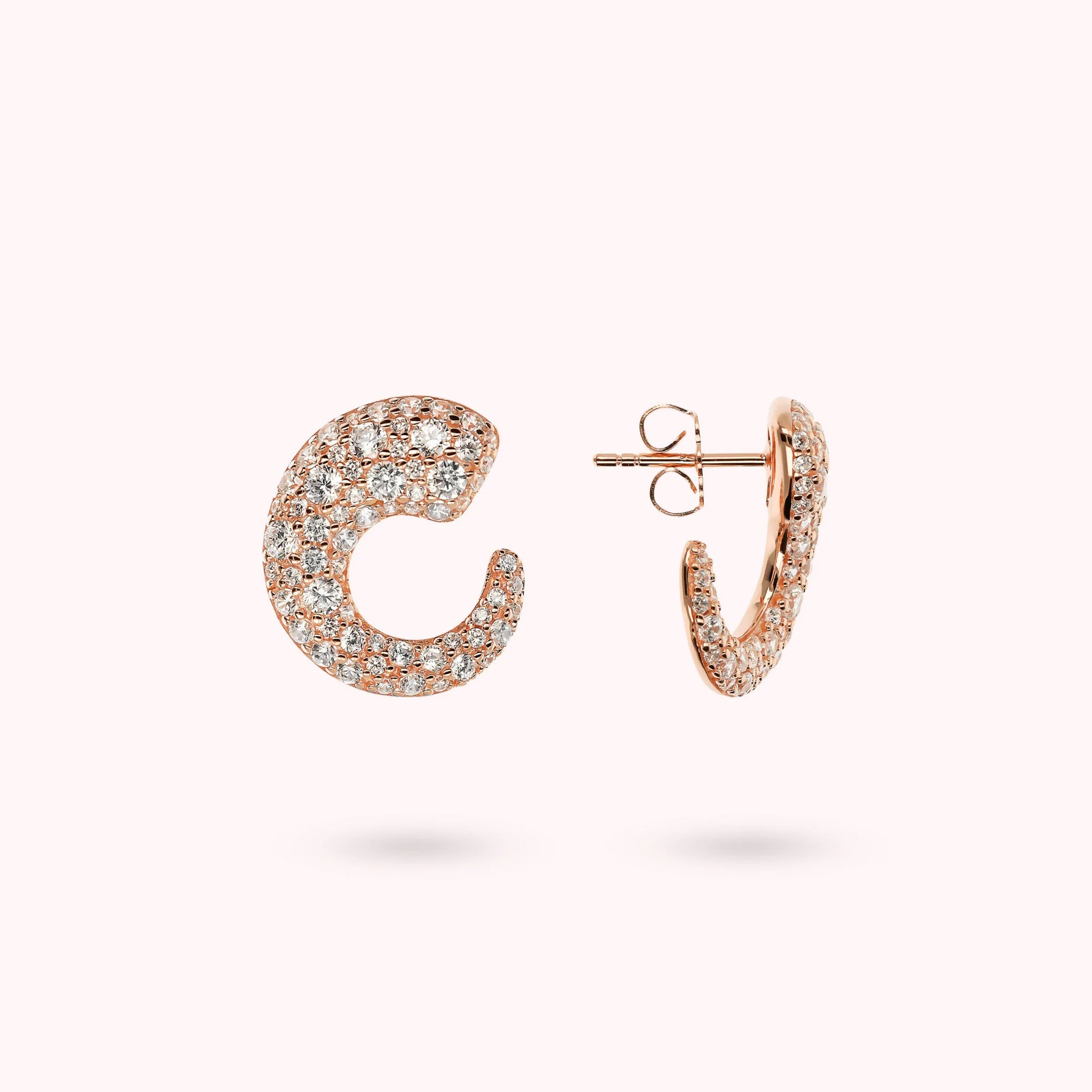 Graduated Semi-Circle Lobe Earrings in Mixed Pavé