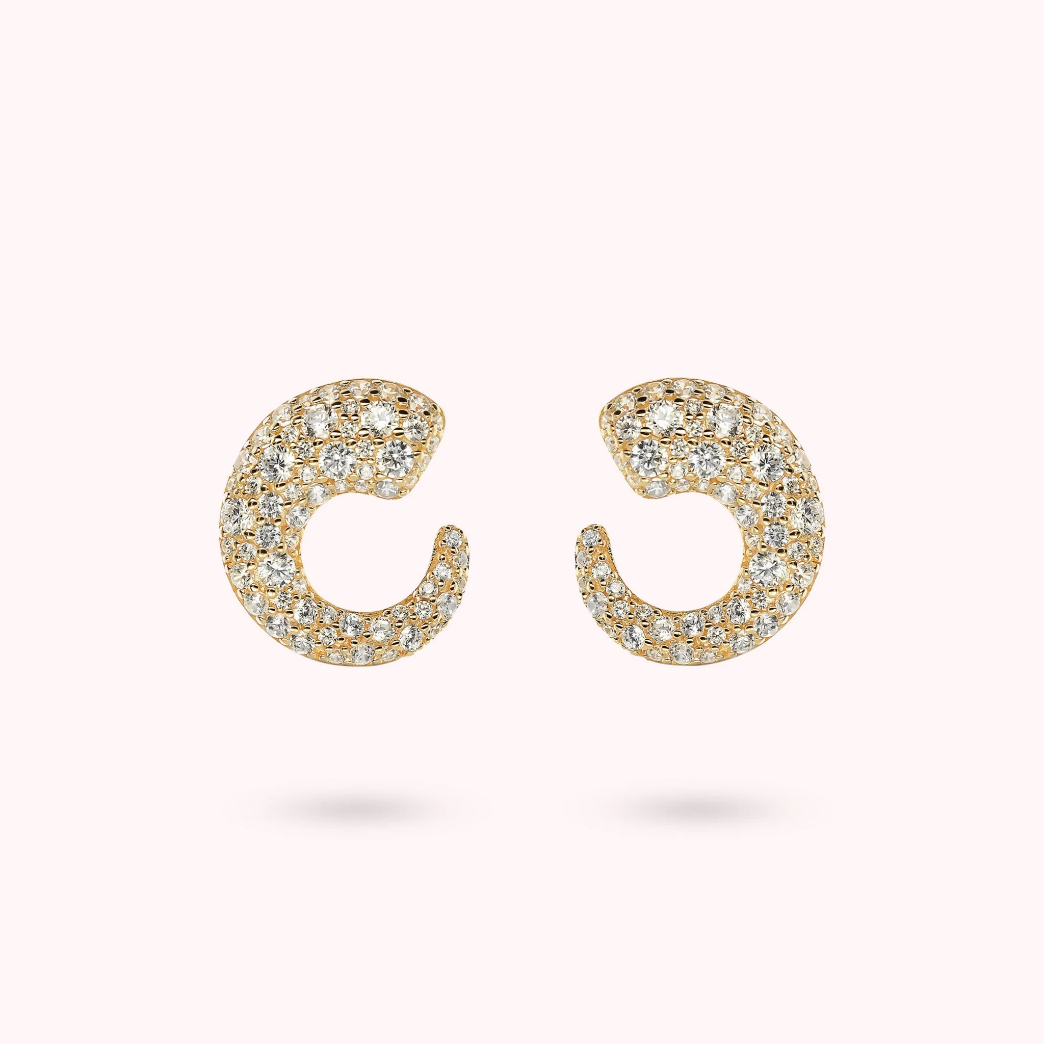Mixed Pavé Golden Semi-Circle Stud Earrings