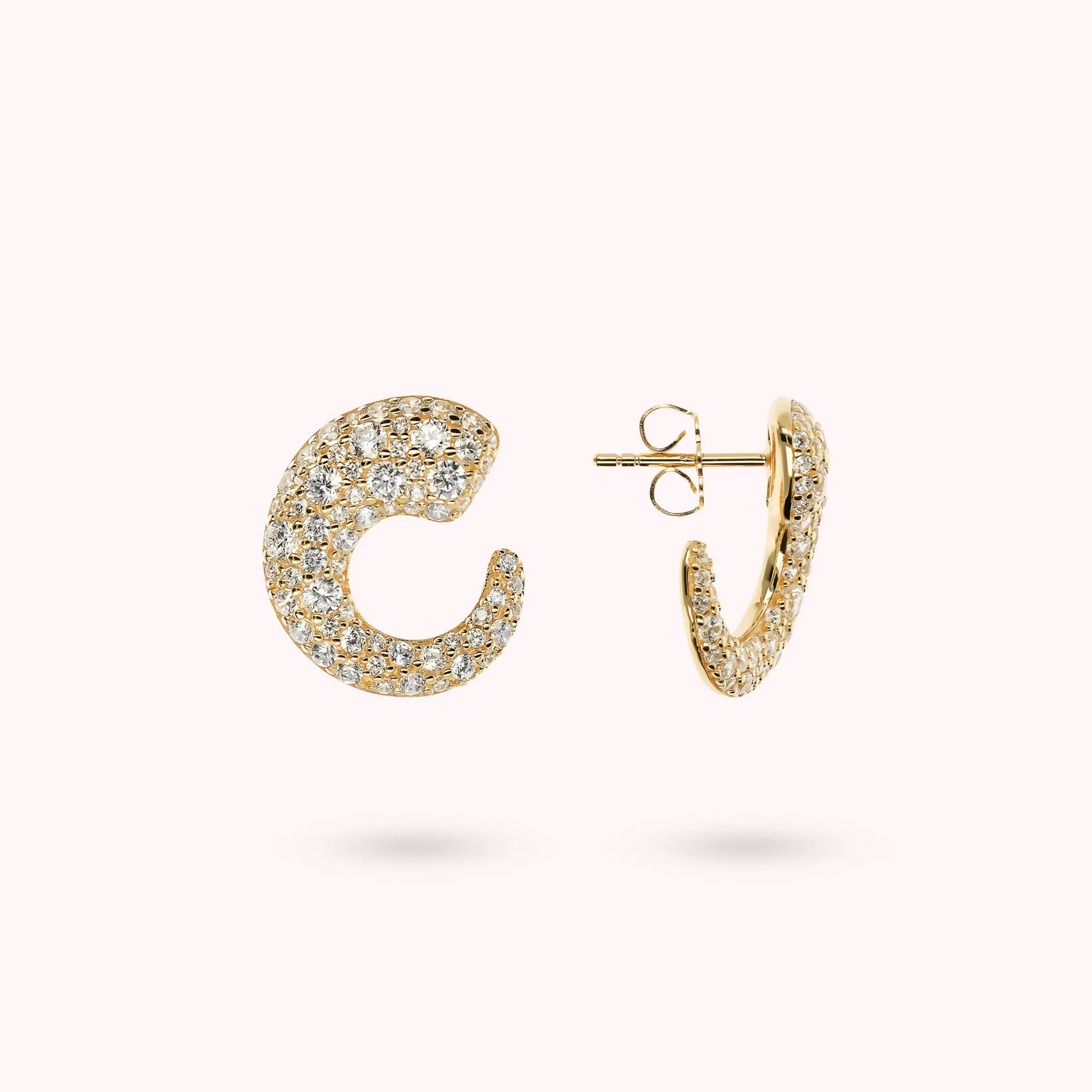 Mixed Pavé Golden Semi-Circle Stud Earrings