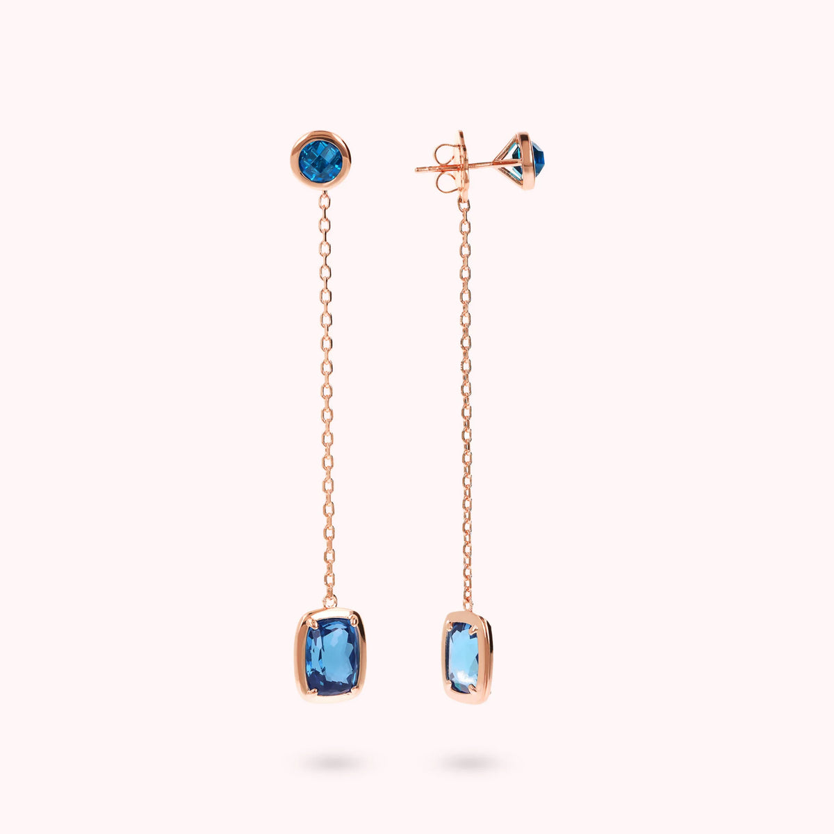 Threader Drop Earrings with Round and Baguette Prisma Gem