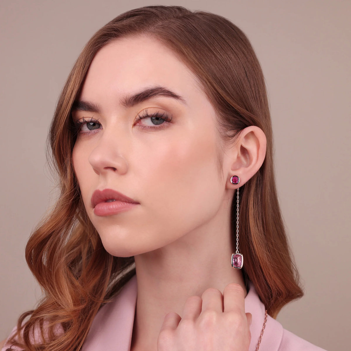 Threader Drop Earrings with Round and Baguette Prisma Gem