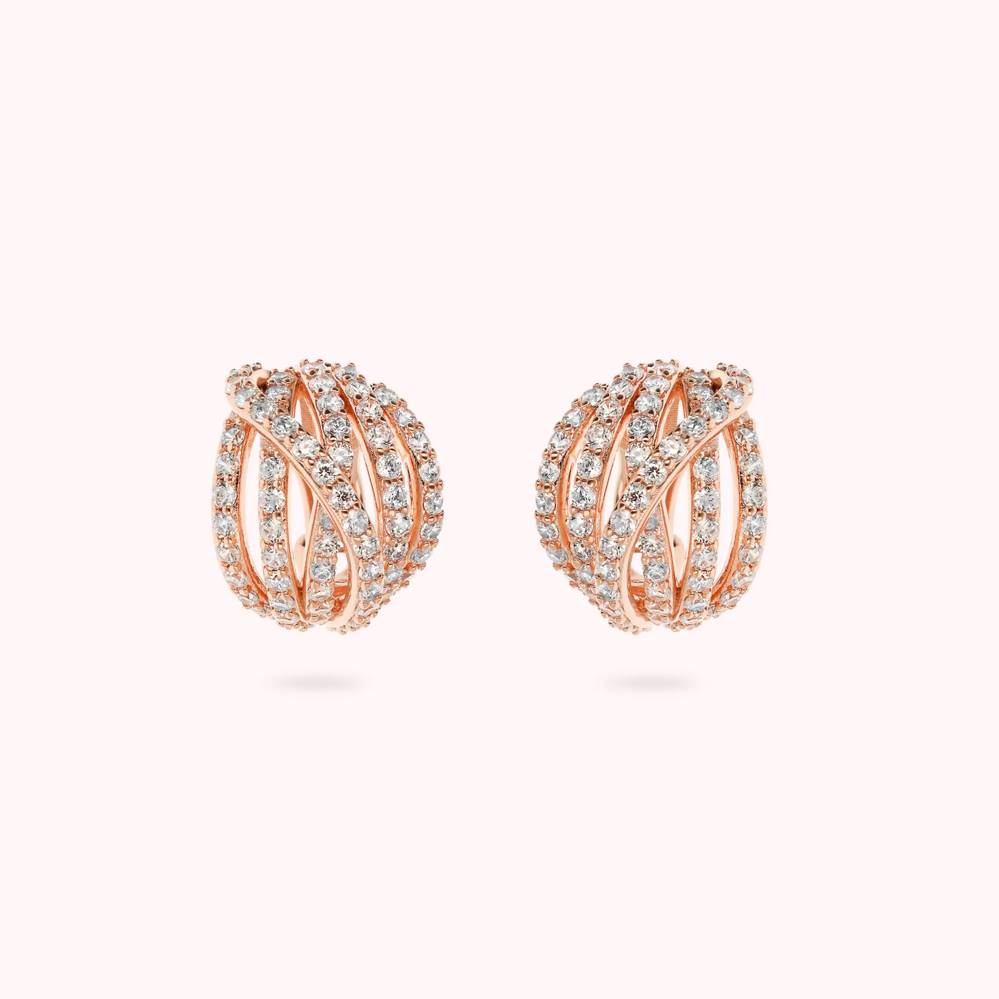 Multi-strand Crossed Ball Earrings with Cubic Zirconia Pavé