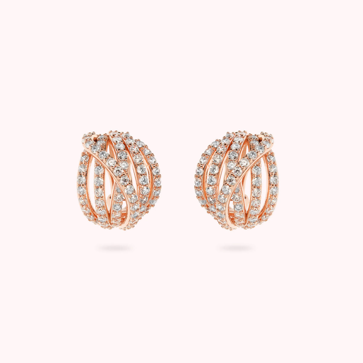 Multi-strand Crossed Ball Earrings with Cubic Zirconia Pavé