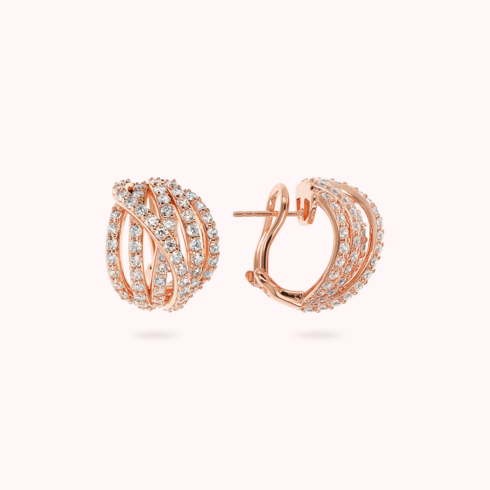 Multi-strand Crossed Ball Earrings with Cubic Zirconia Pavé