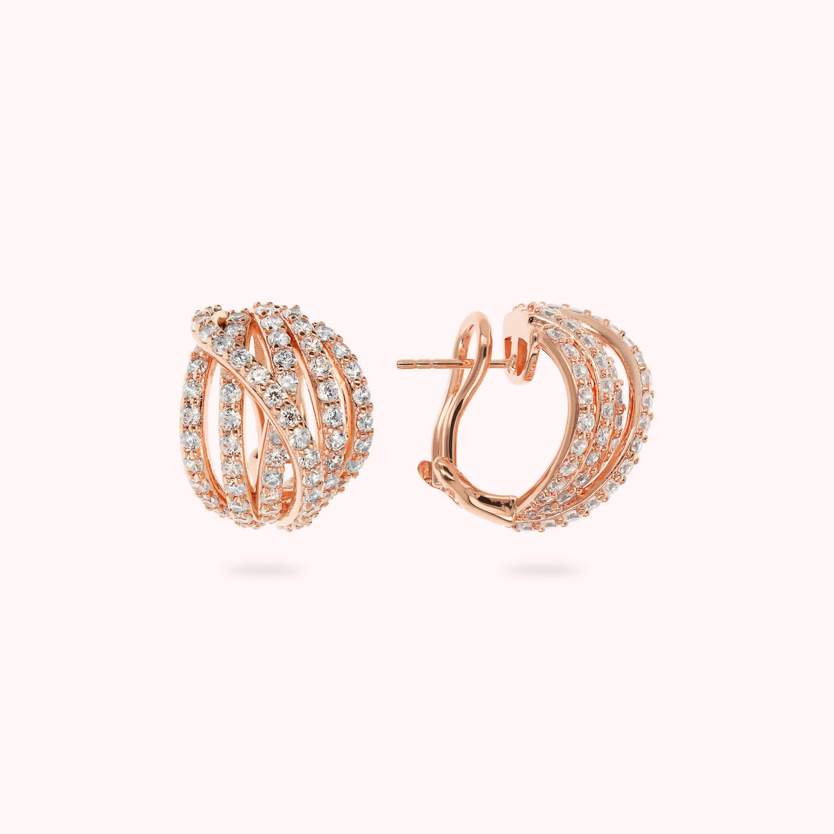 Multi-strand Crossed Ball Earrings with Cubic Zirconia Pavé