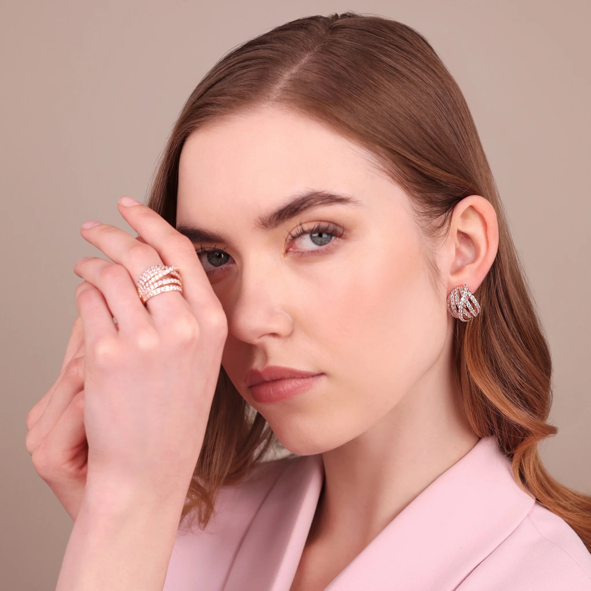 Multi-strand Crossed Ball Earrings with Cubic Zirconia Pavé