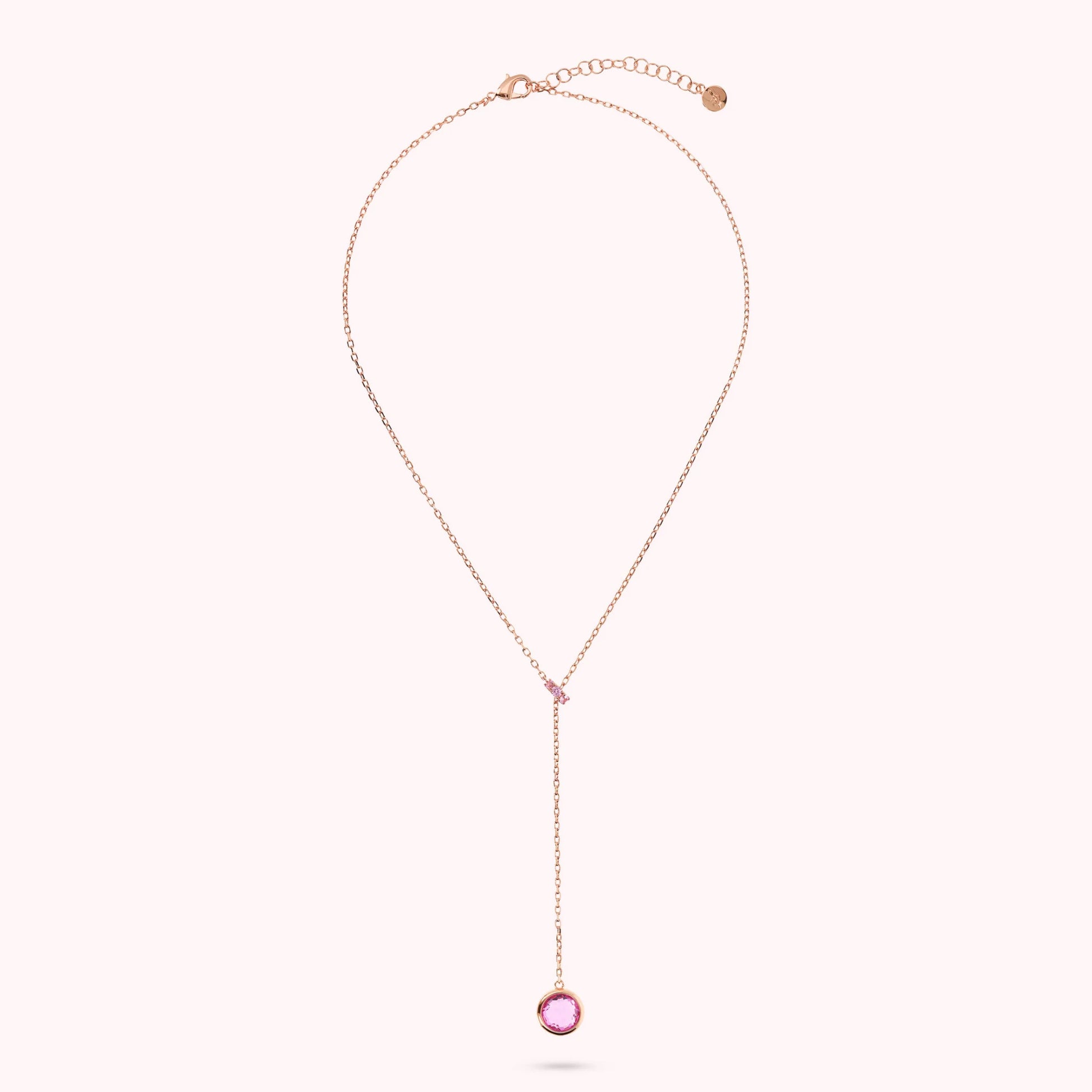 Collana a Cravatta con Rondella in Pavé e Pendente in Prisma Gem Tonda
