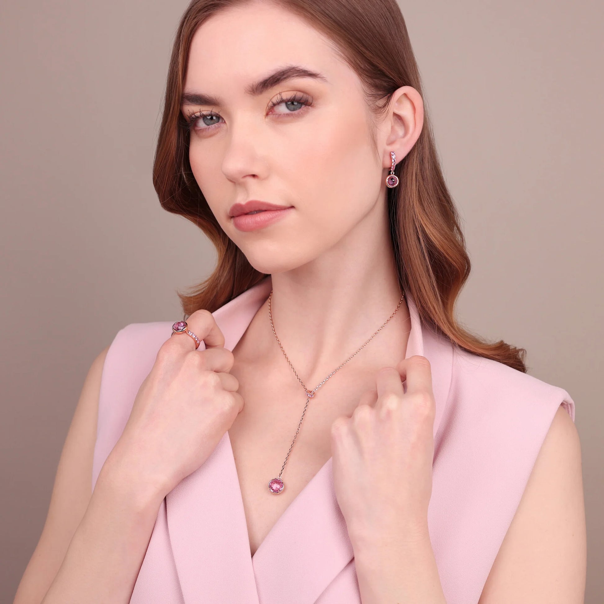 Tie Necklace with Pavé Washer and Round Gem Prism Pendant