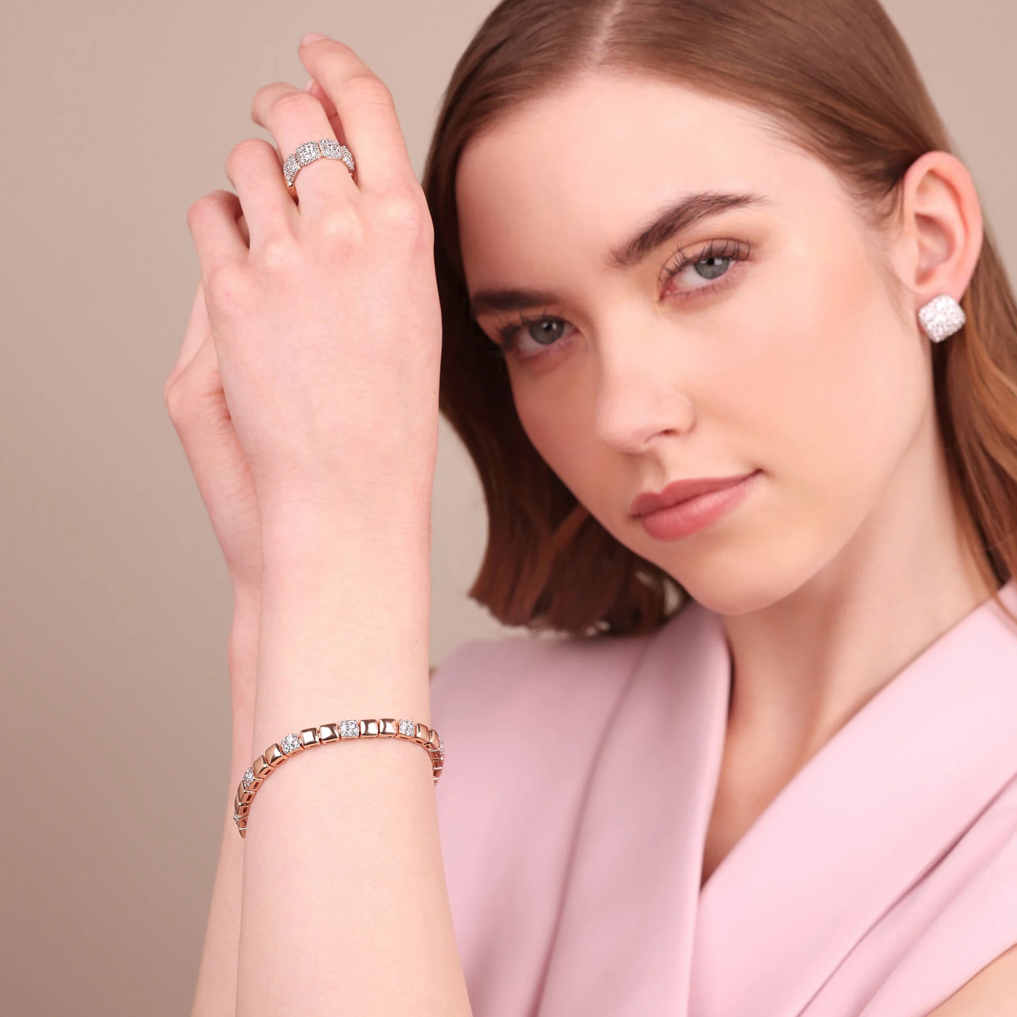 Cubic Zirconia Pave and Polished Square Elements Bracelet