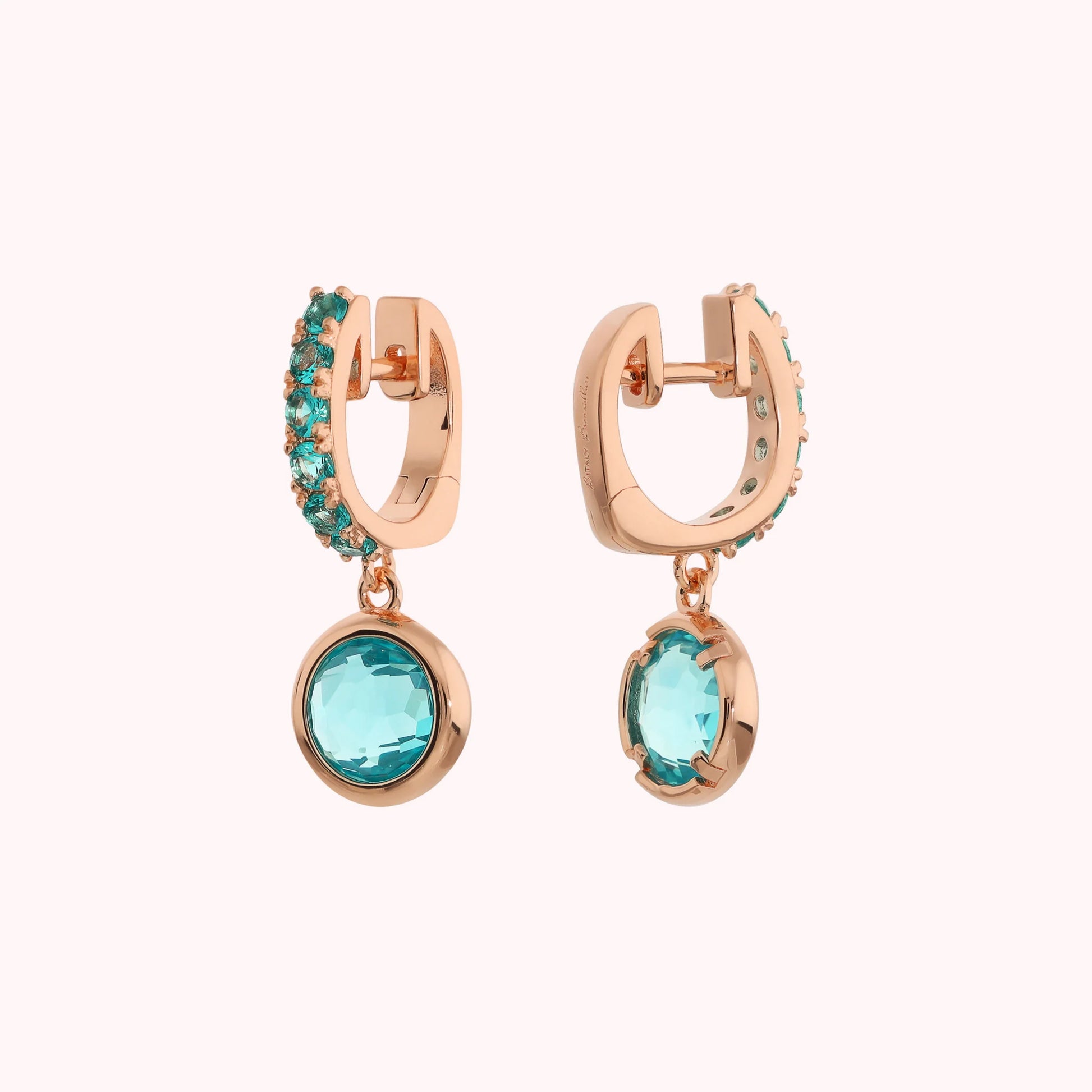 Pendant Earrings with Cubic Zirconia and Prism Gem Tondas