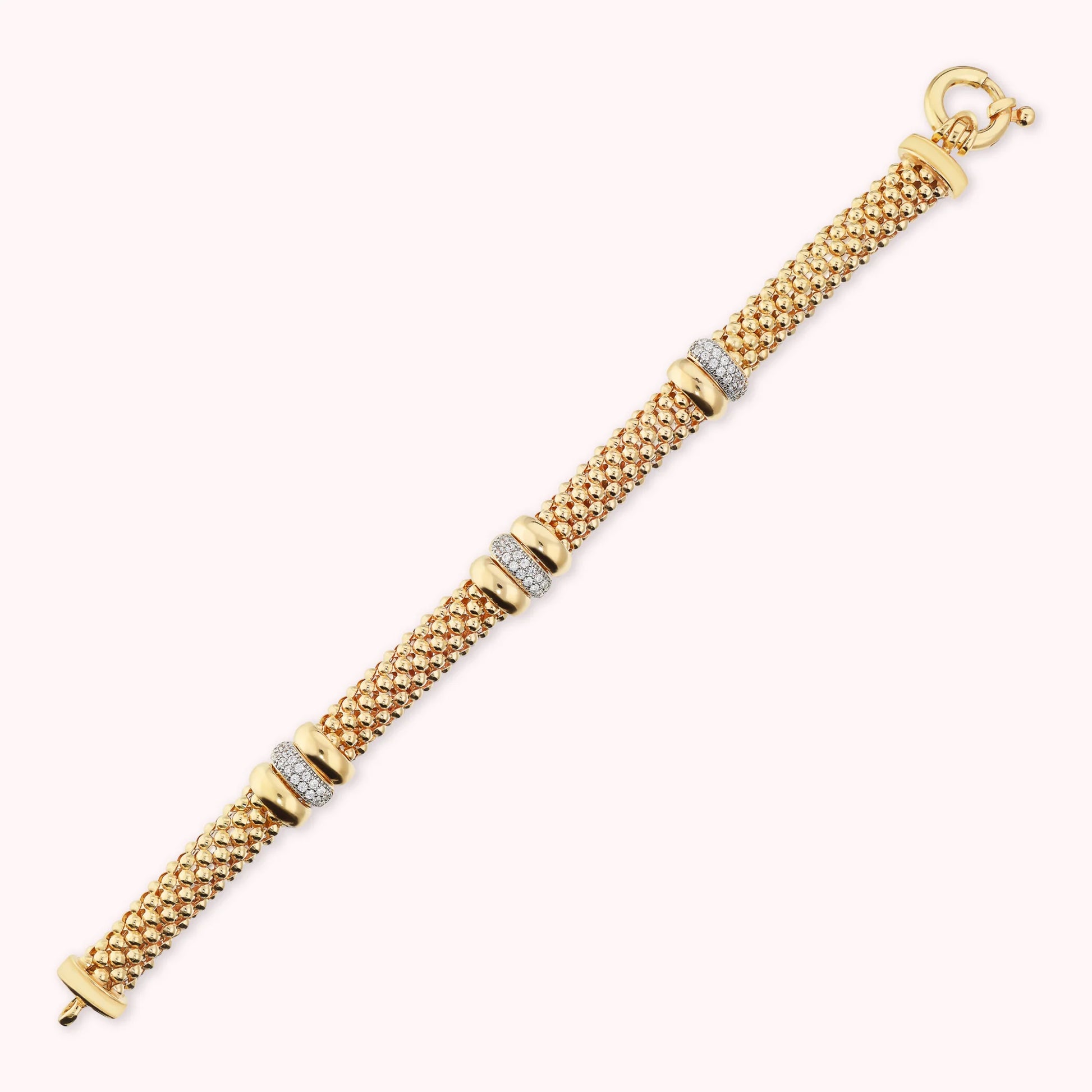 Golden Popcorn Knit Bracelet with Cubic Zirconia Pavé Washers