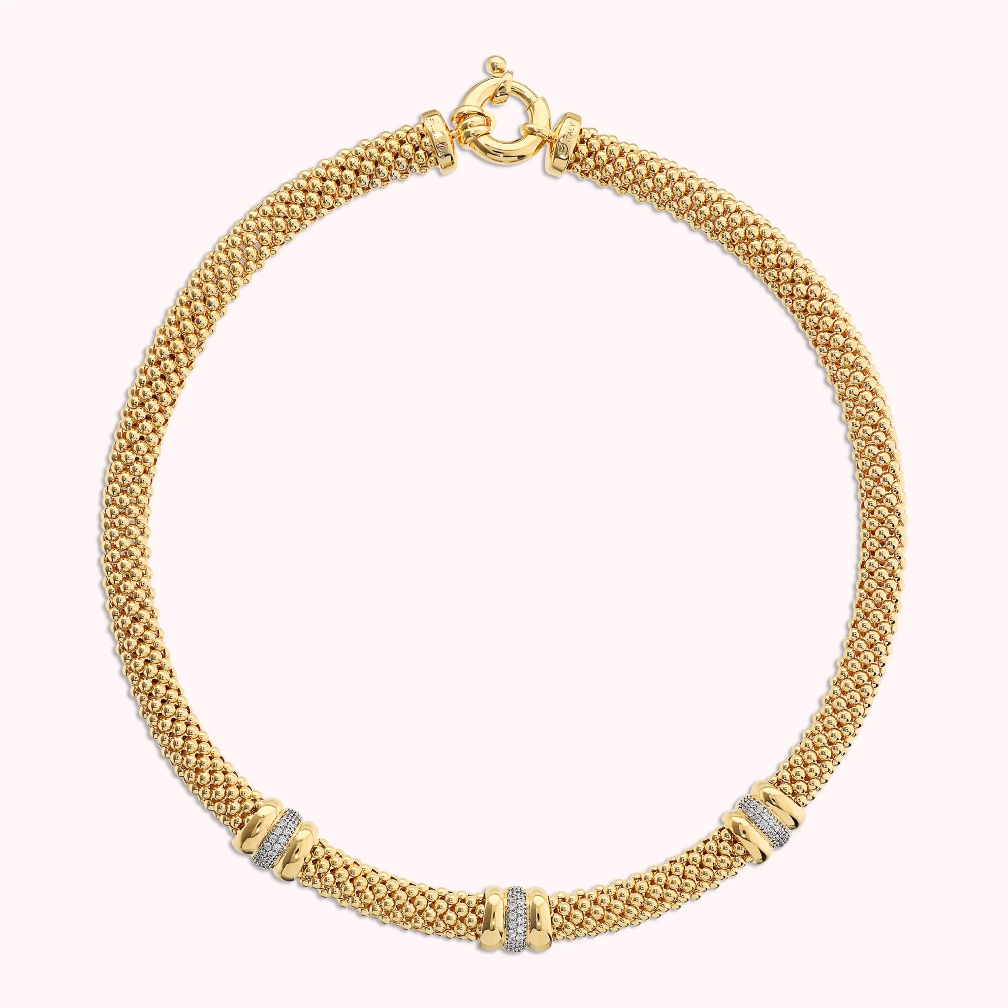 Collana Maglia Popcorn Golden con Rondelle in Pavé di Cubic Zirconia