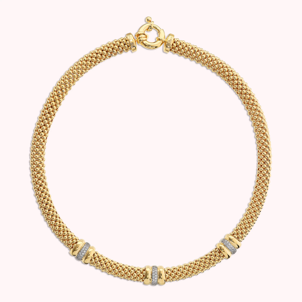 Goldene Popcorn-Strickhalskette mit Cubic Zirkonia-Pavé-Rondellen