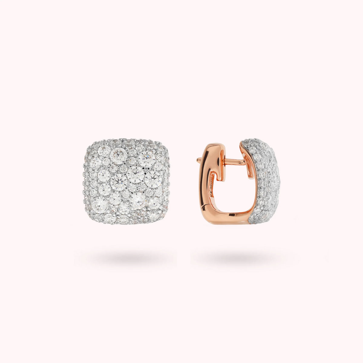 Square Lobe Earrings with Cubic Zirconia Pavé