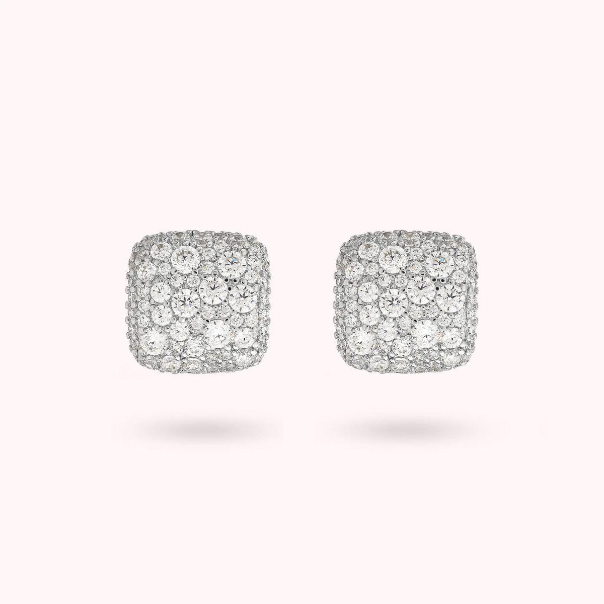 Golden Square Stud Earrings with Cubic Zirconia Pavé