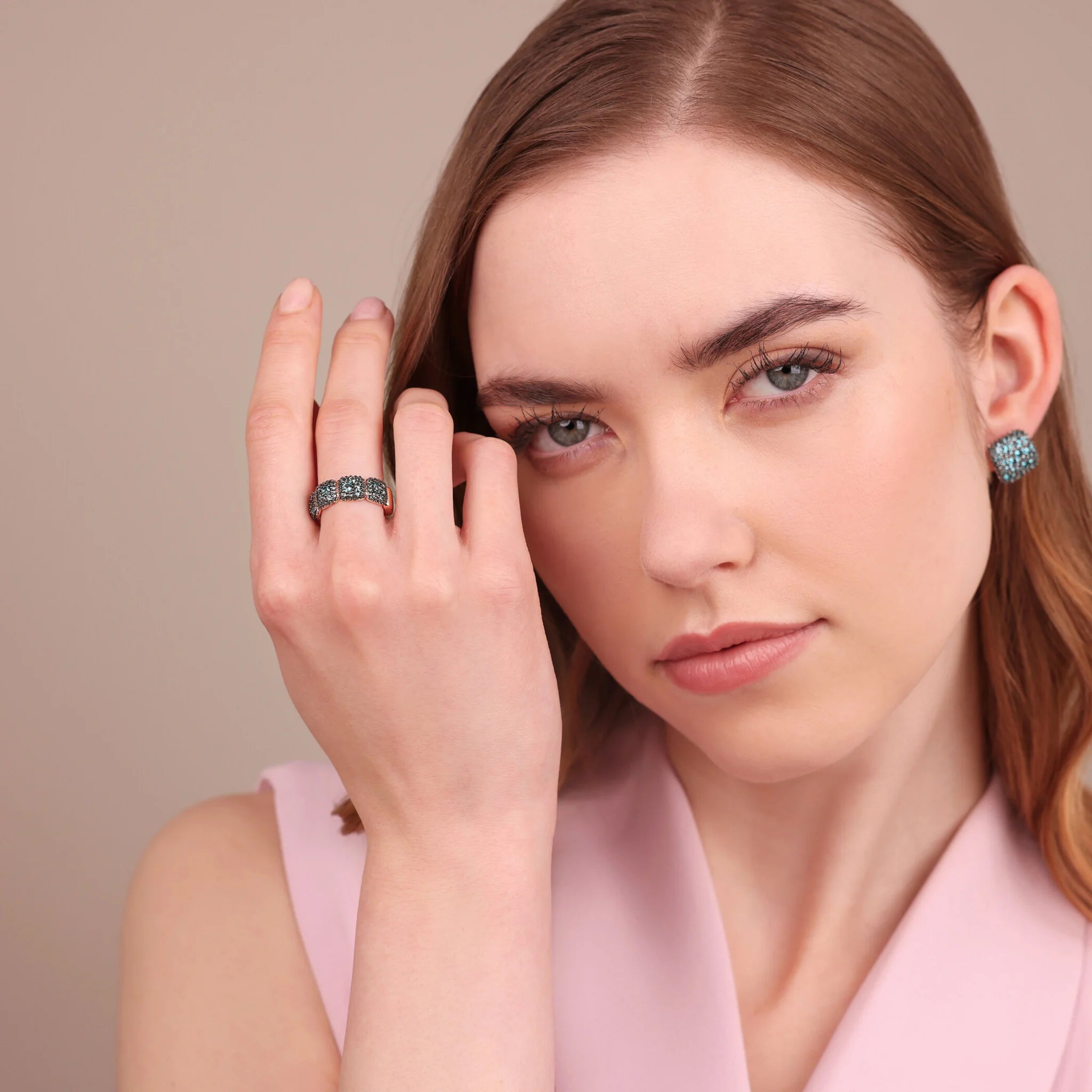 Band Ring with Cubic Zirconia Pavé Square Elements