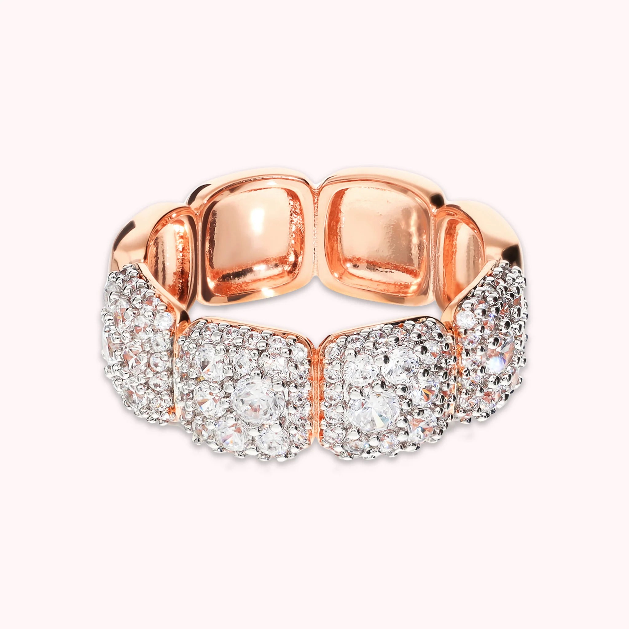 Band Ring with Cubic Zirconia Pavé Square Elements