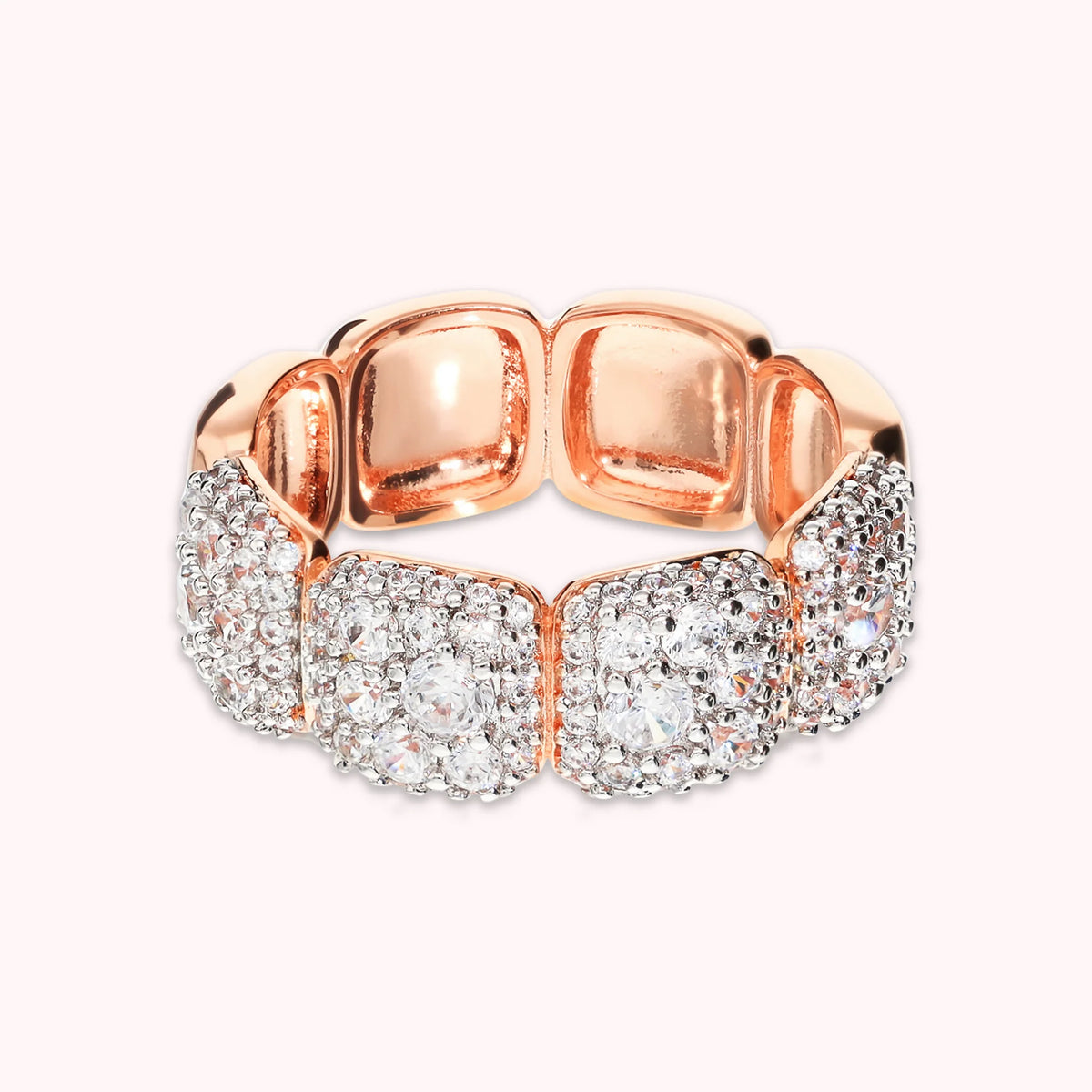 Band Ring with Cubic Zirconia Pavé Square Elements
