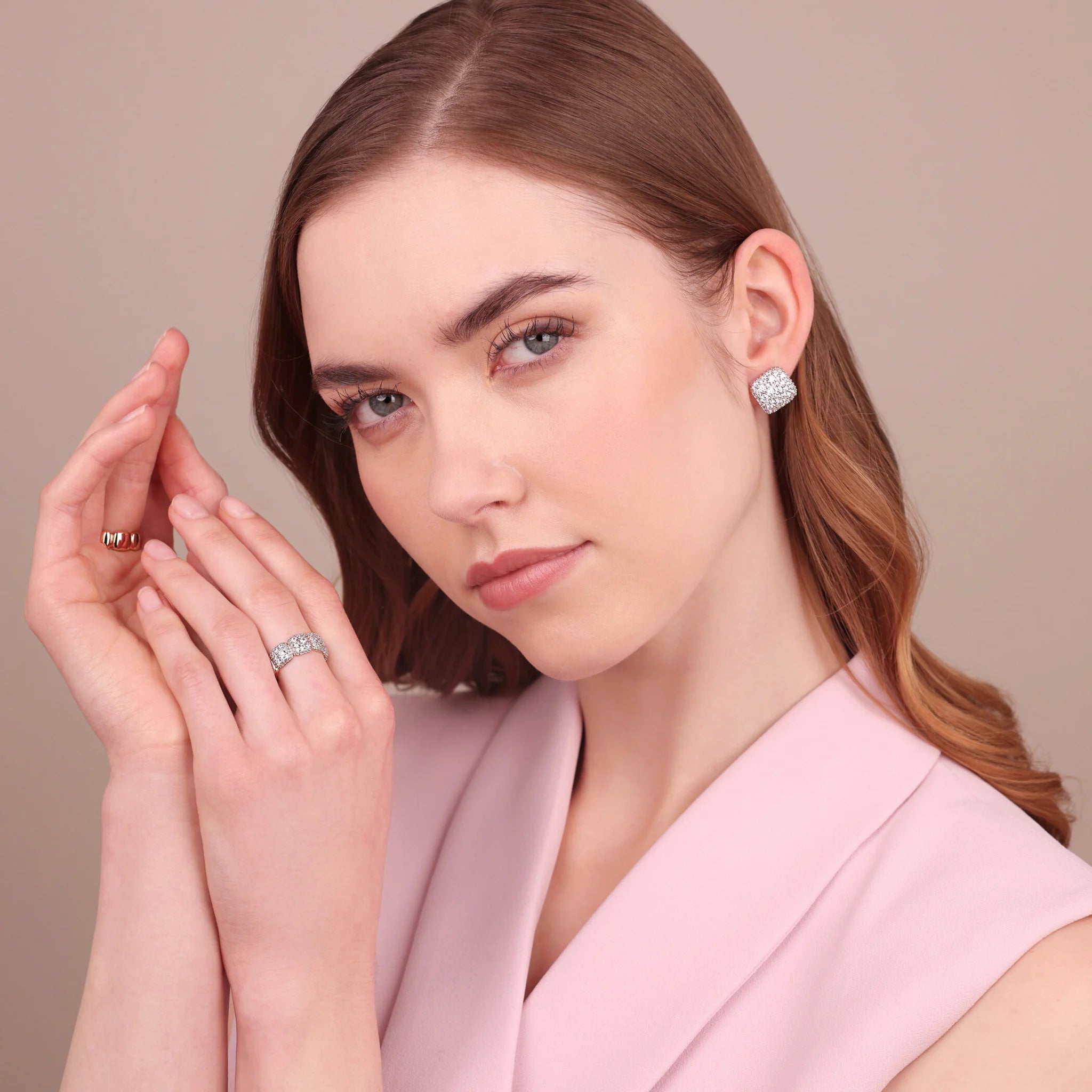 Band Ring with Cubic Zirconia Pavé Square Elements