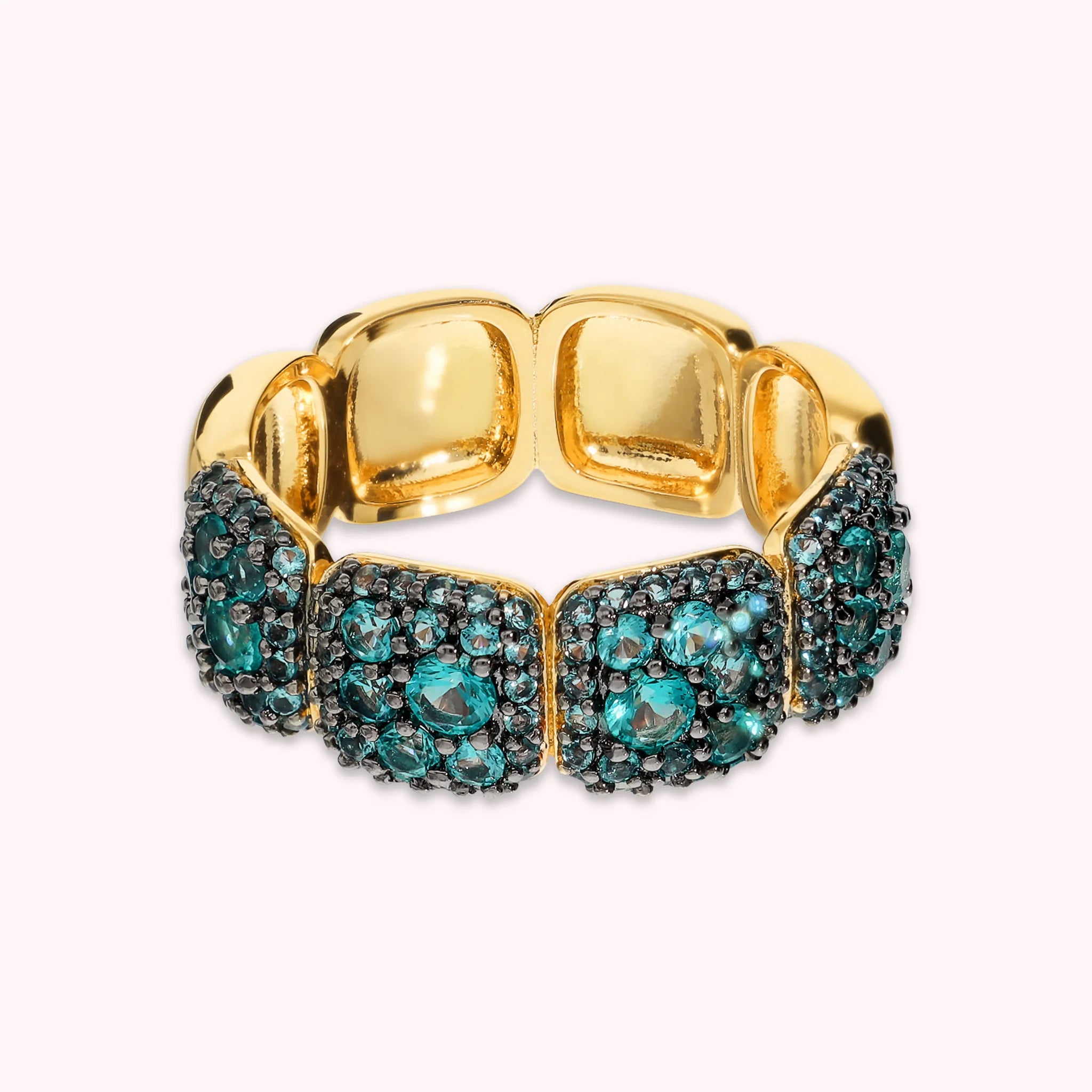 Golden Band Ring with Square Cubic Zirconia Pavé Elements
