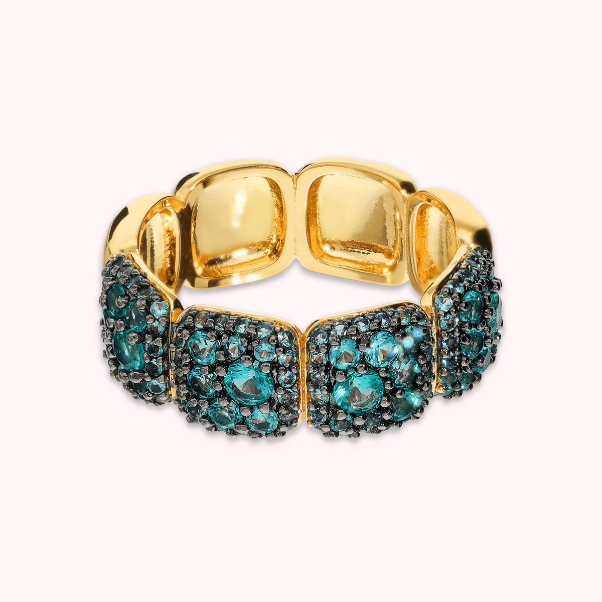 Anello a Fascia Golden con Elementi Quadrati in Pavé di Cubic Zirconia
