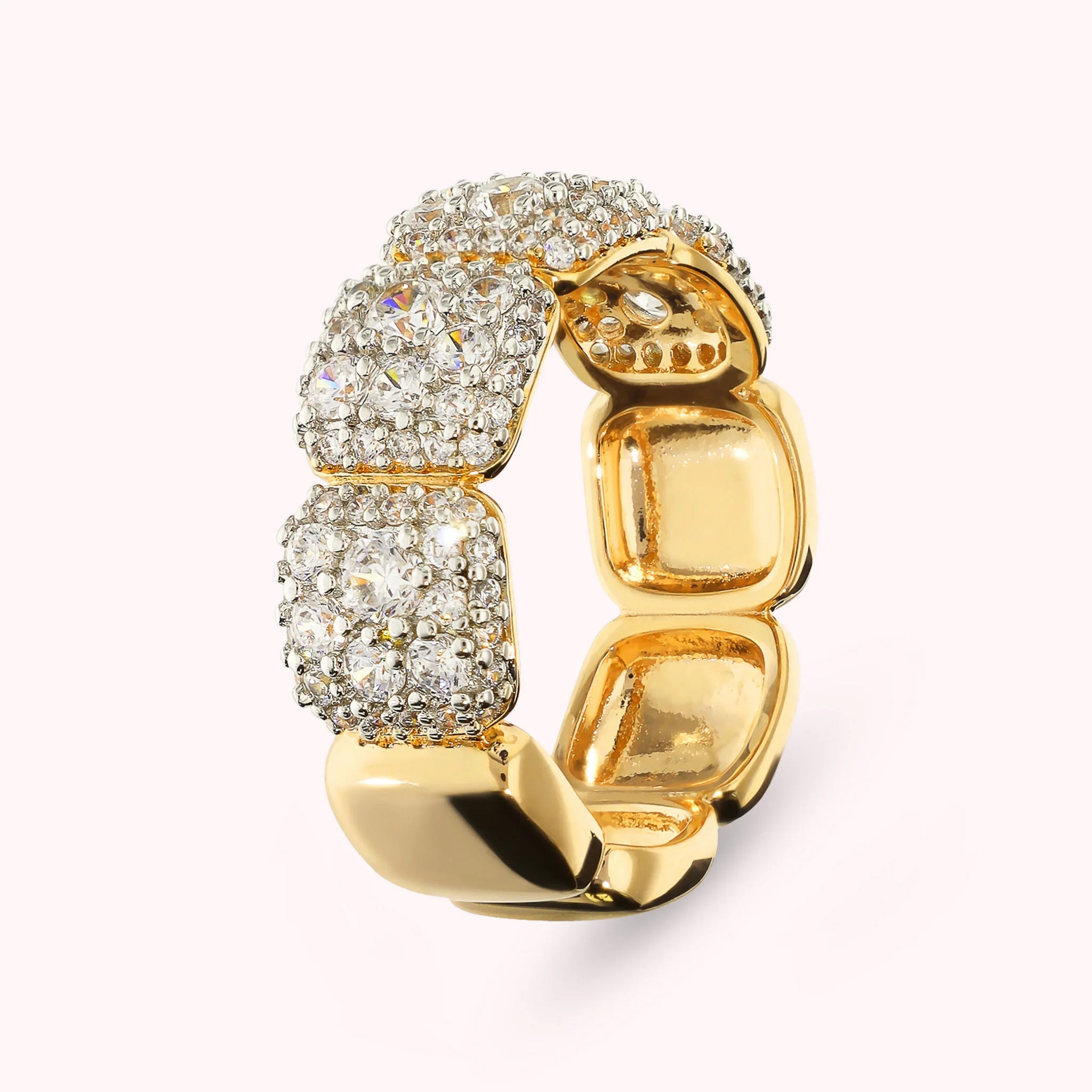Golden Band Ring with Square Cubic Zirconia Pavé Elements