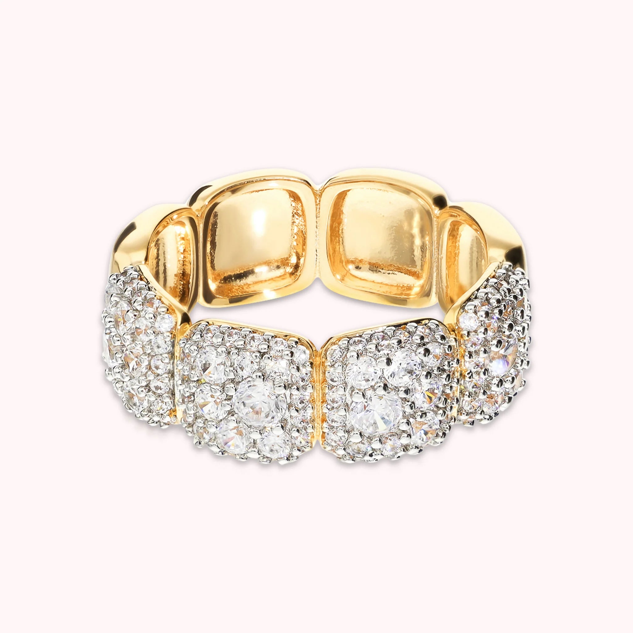 Golden Band Ring with Square Cubic Zirconia Pavé Elements