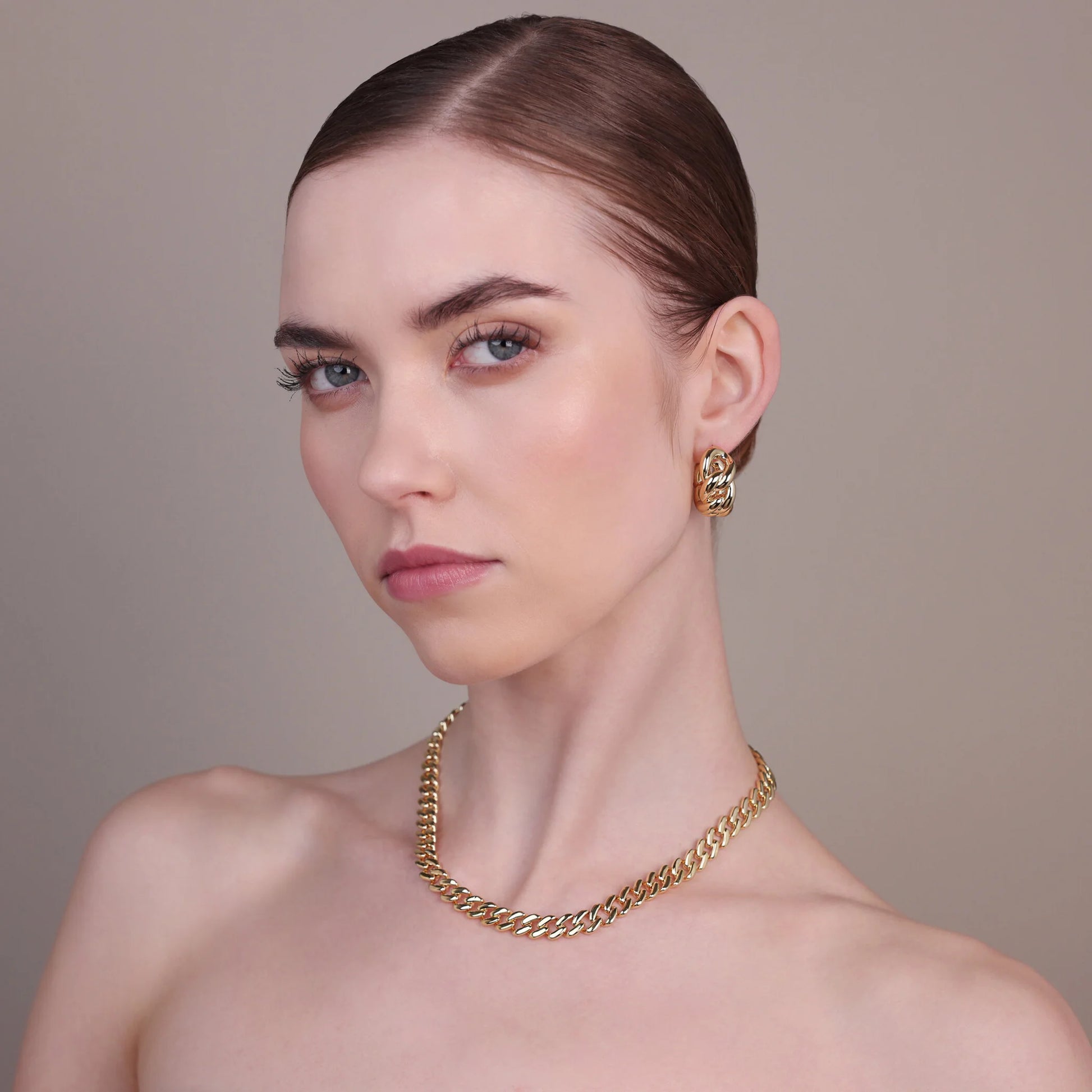 Golden Shiny Grumetta Chain Hoop Earrings