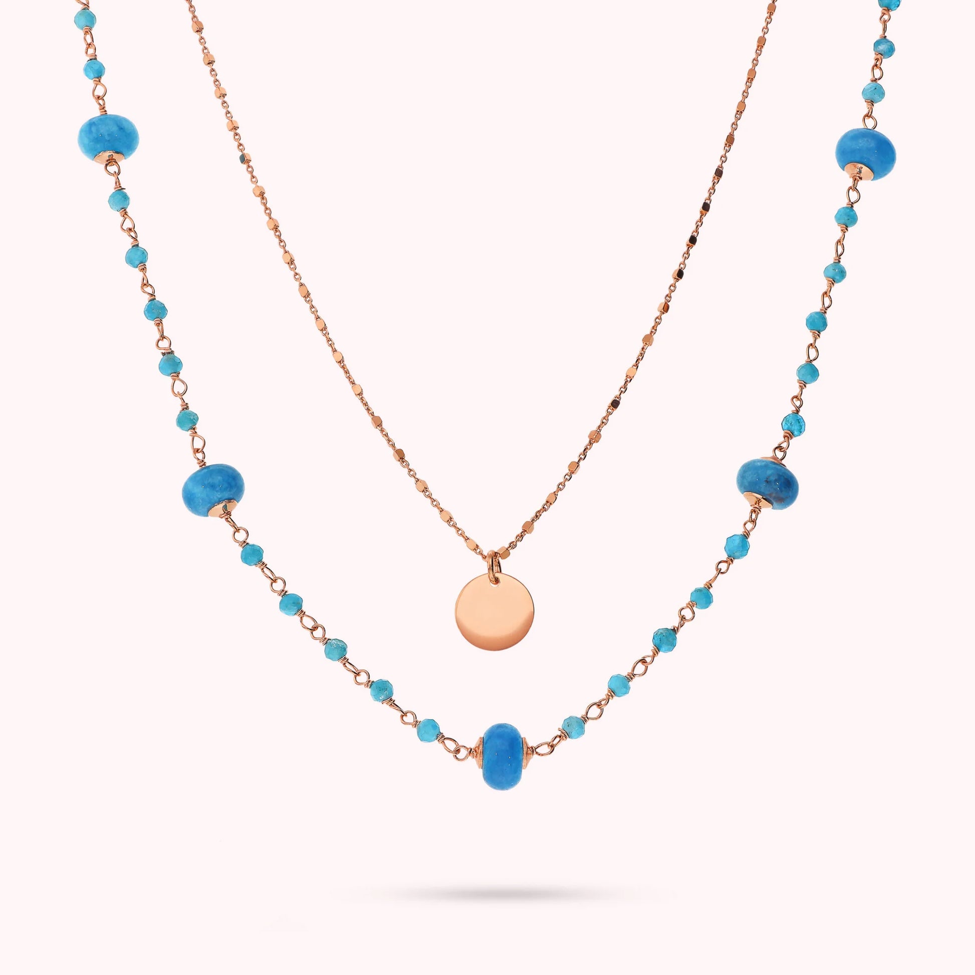 Collana Rosario Multifilo con Apatite Blu e Pendente a Disco