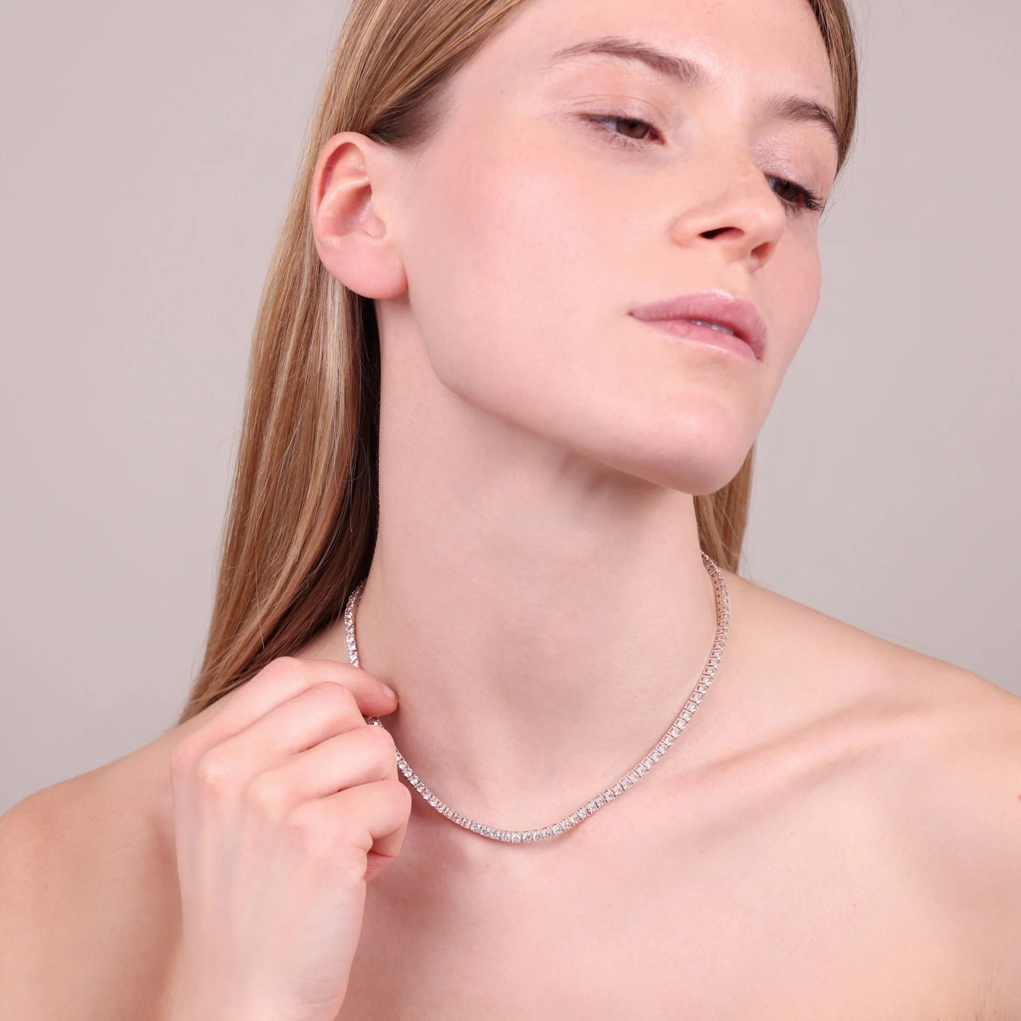 Collana Tennis con Cubic Zirconia Tonde placcata Rodio